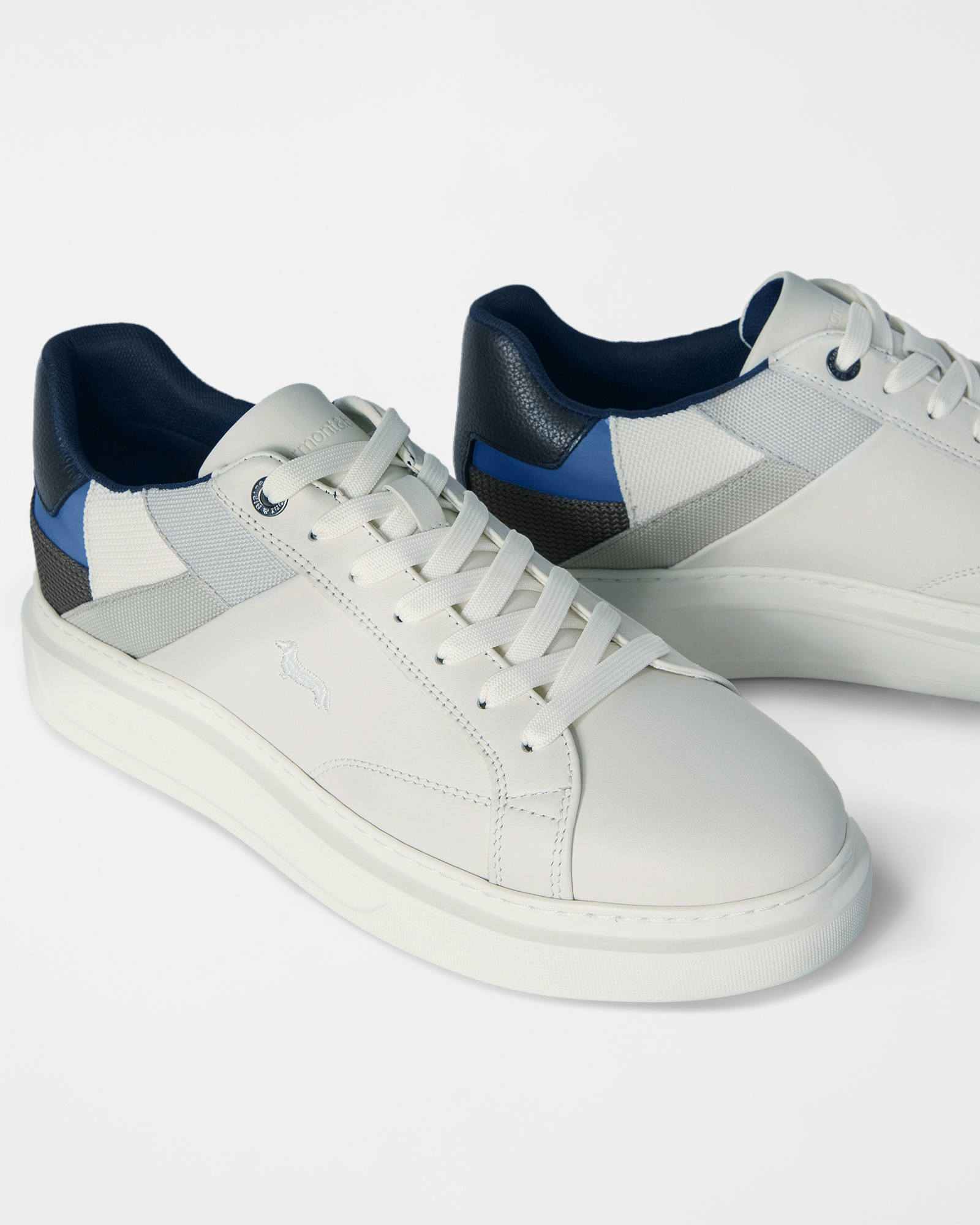 Men's leather sneakers with technical inserts, OFF WHITE - MULTICOLOR, large
