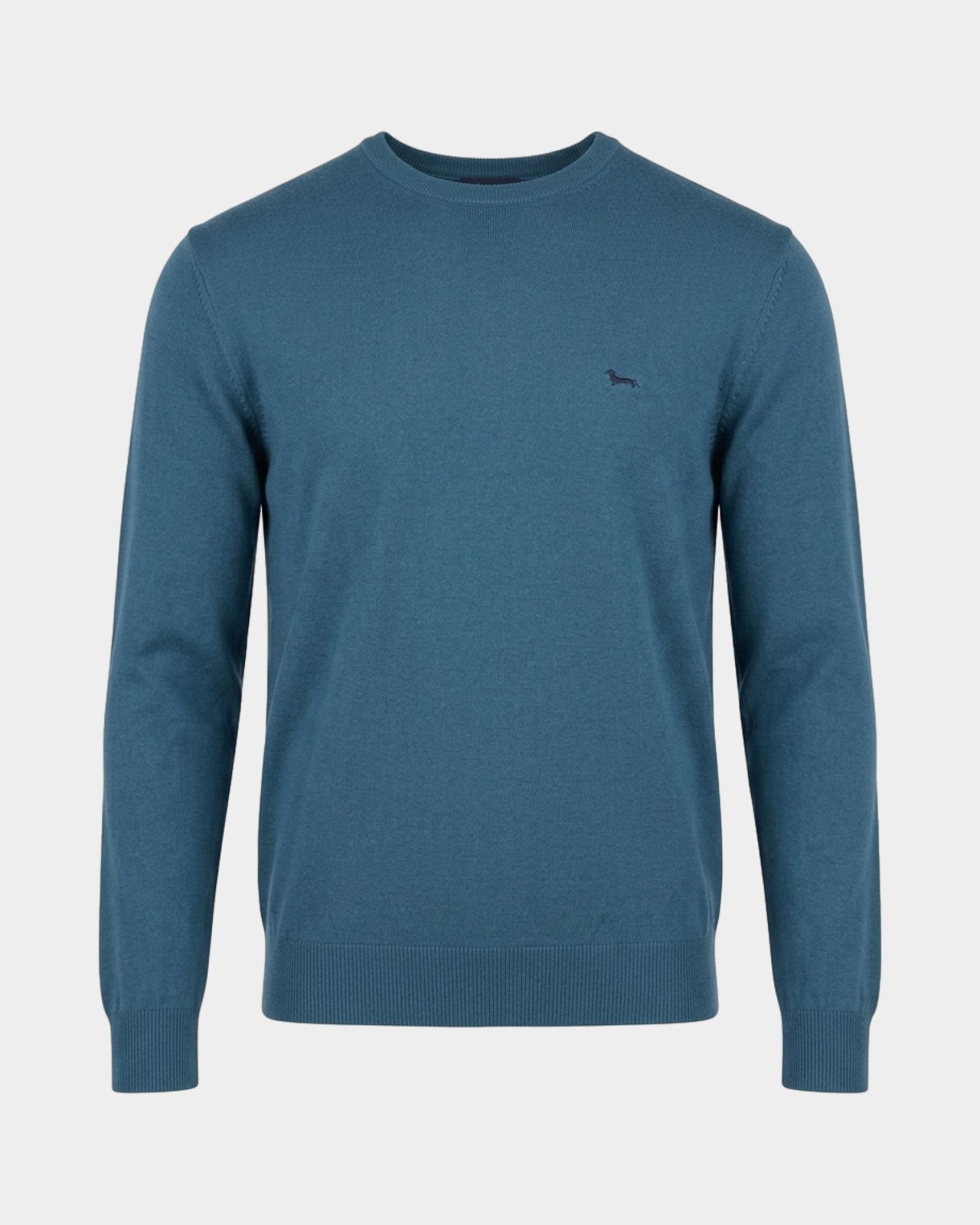 Men's regular fit sweater in a  wool and cotton blend, DARK GREEN, large