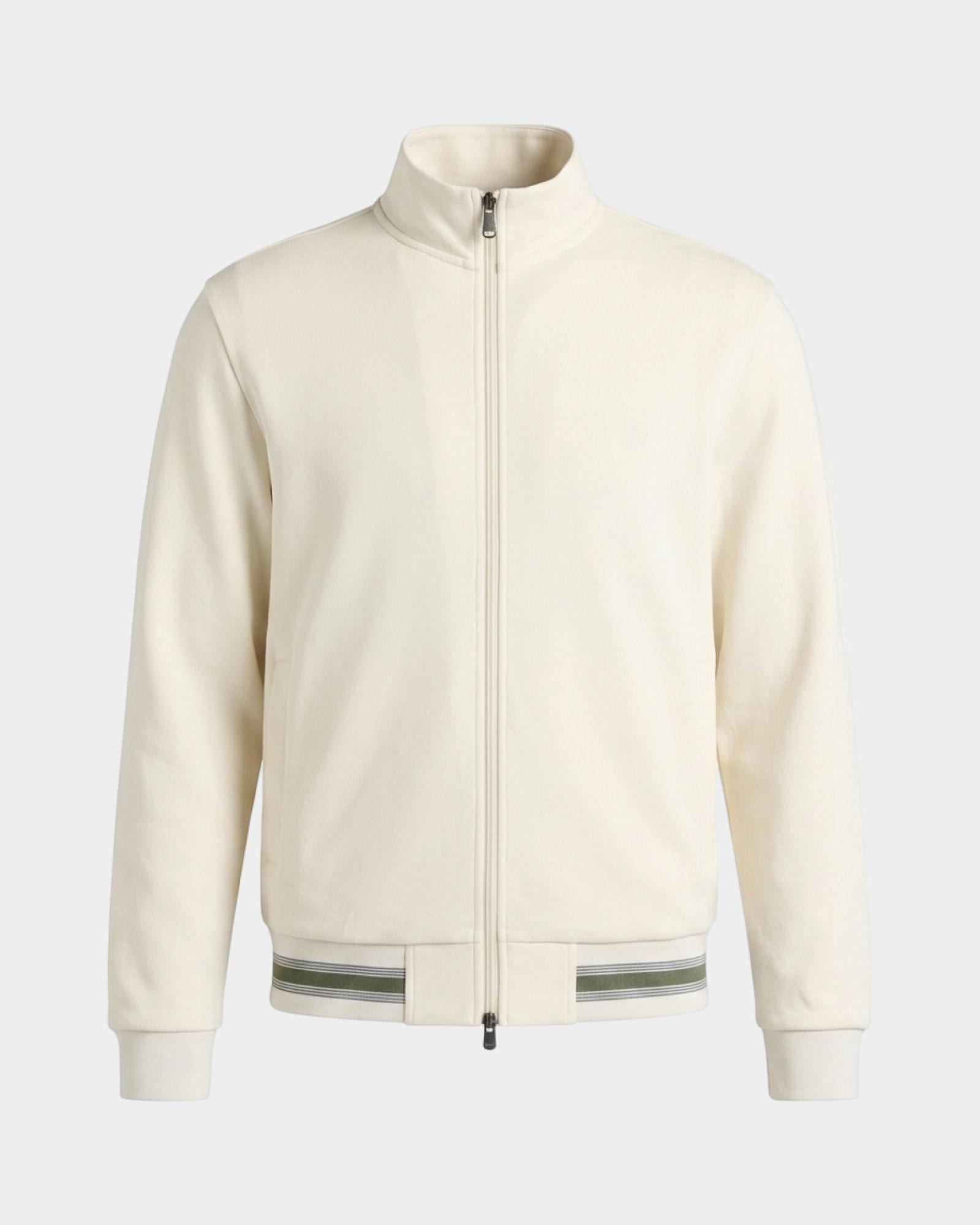 Men's  full-zip piqu&eacute; sweatshirt with striped details, TAUPE, large