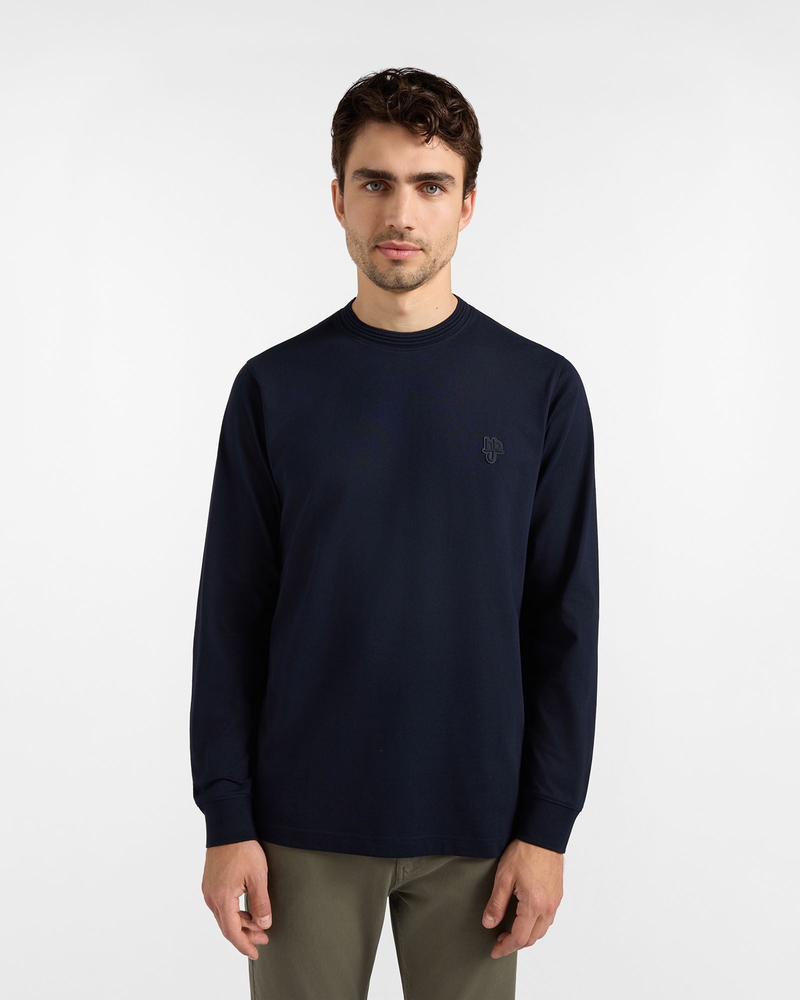 HBJ Men&rsquo;s T-shirt with Logo Patch in Pure Dark Blue Cotton
