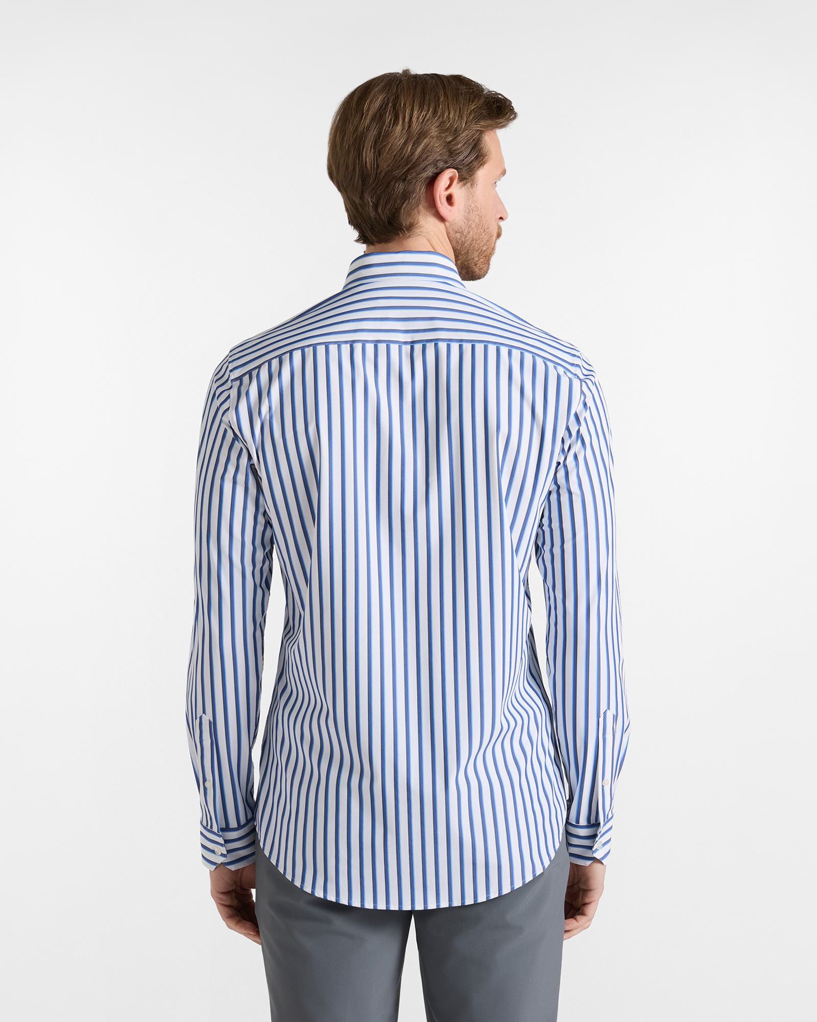 Men's narrow-fit striped technical fabric shirt, WHITE, large
