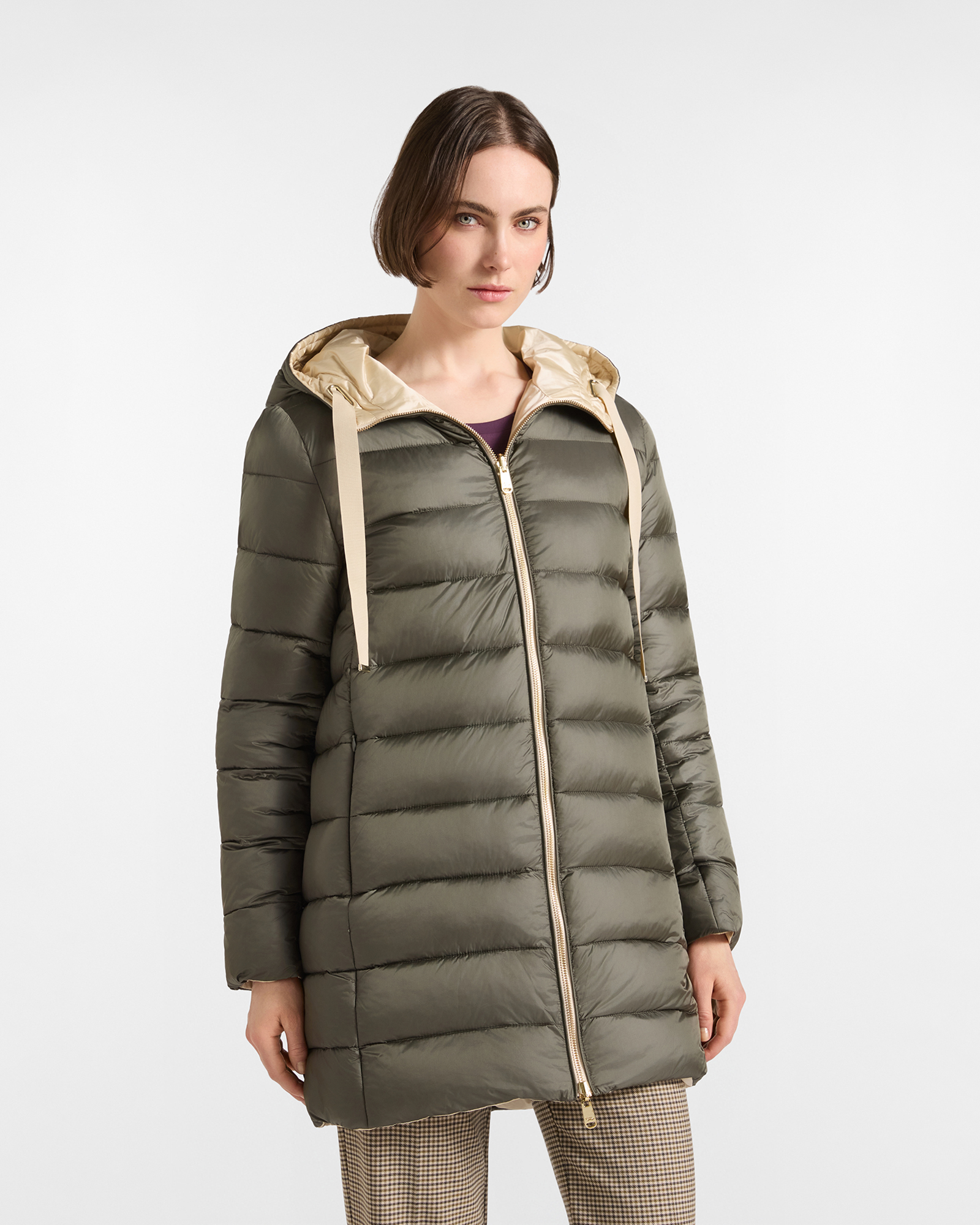 Giubbino Donna Imbottito Reversibile Bicolor Verde Petrolio