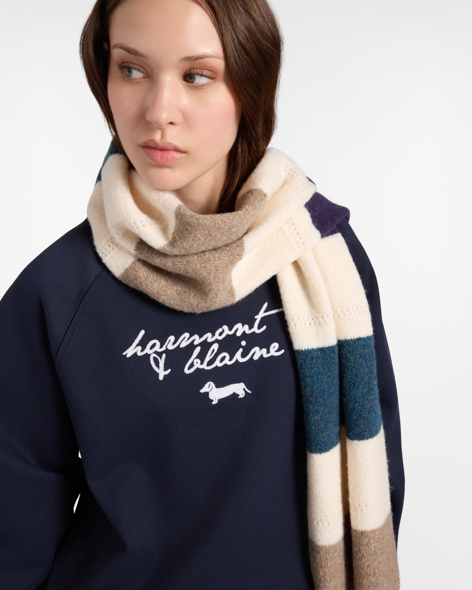 Women's crewneck sweatshirt with raglan sleeves and logo embroidery, BLUE, large