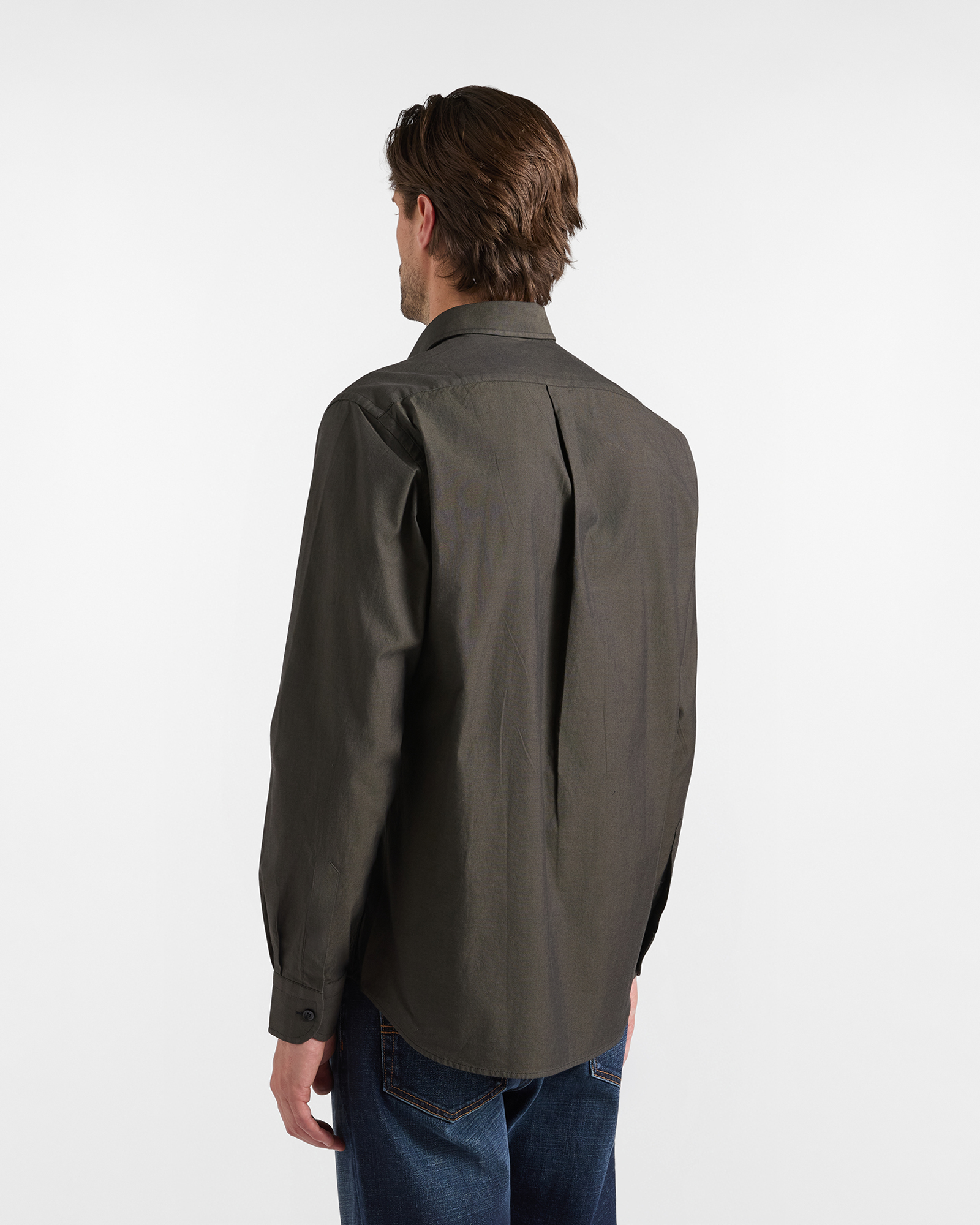 Camicia Uomo Regular Fit in Oxford Tinto Filo, VERDE, large