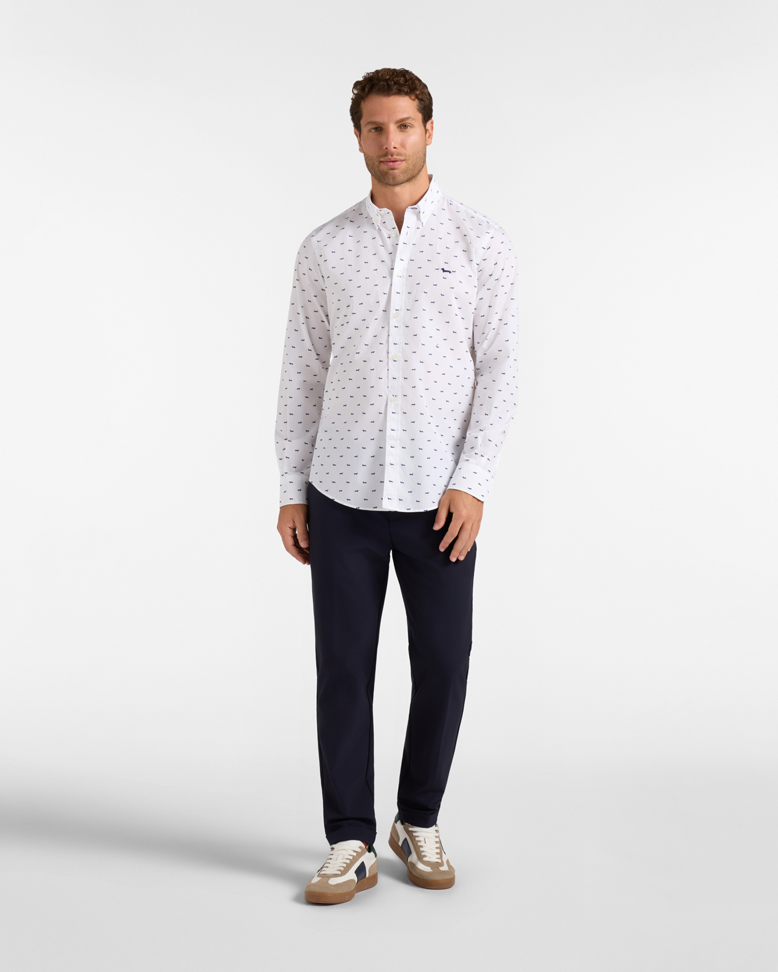 Men's regular-fit shirt with all-over dachshund print, NAVY BLUE, large