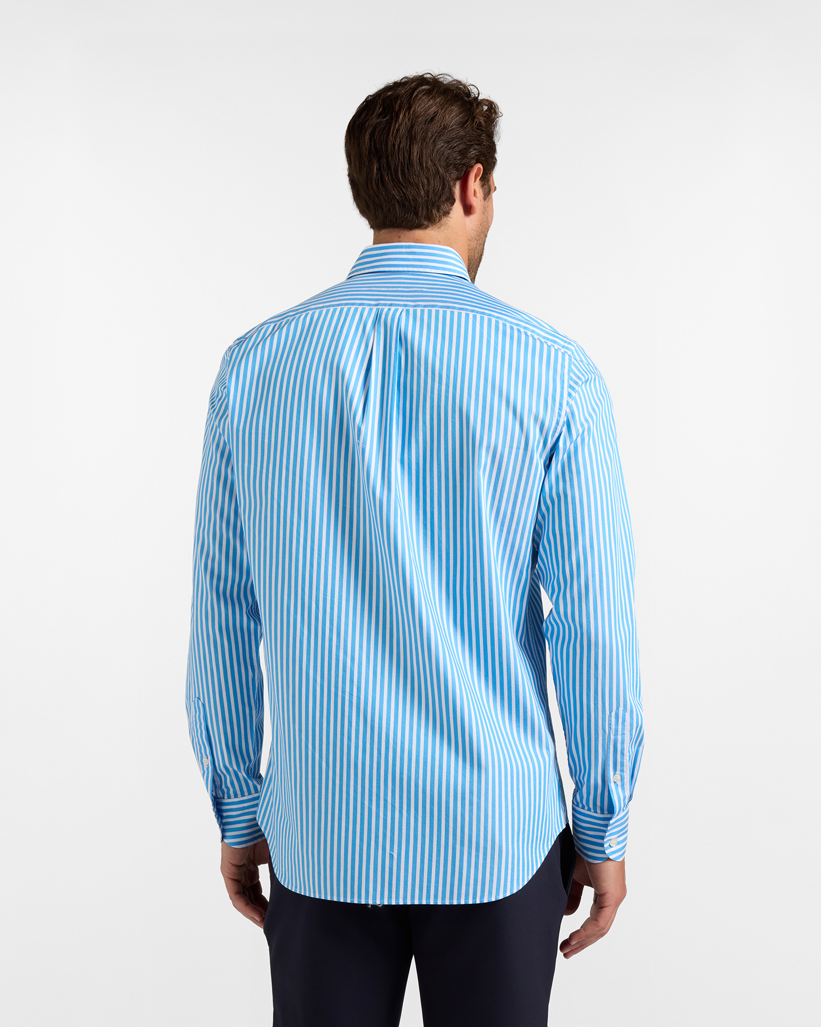 Men's regular-fit turquoise twill shirt with satin stripe, LIGHT BLUE, large