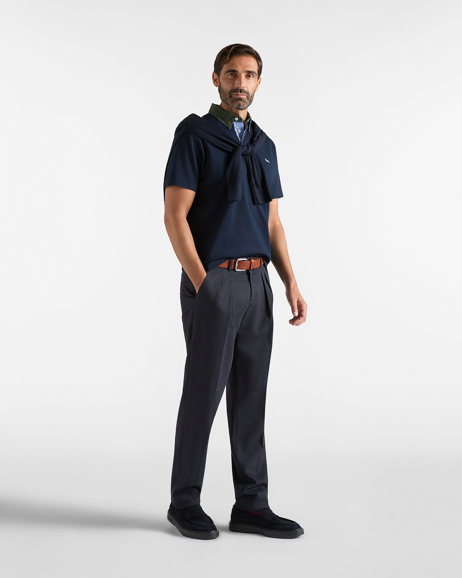 Men's Vietri polo shirt in cotton piqu&eacute; with contrasting collar, NAVY BLUE, large
