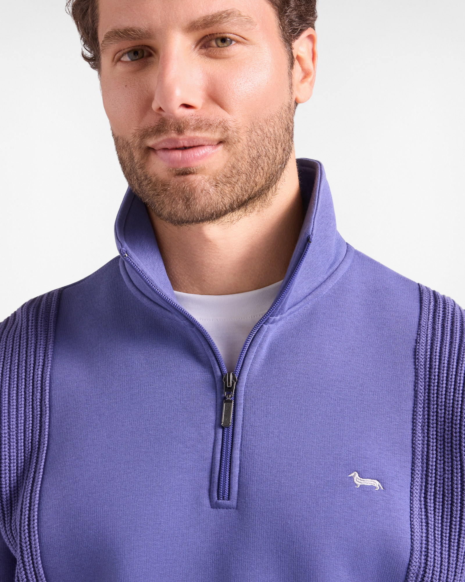 Men&rsquo;s Technical Fabric Half-Zip Sweatshirt with Knit Inserts, PURPLE, large