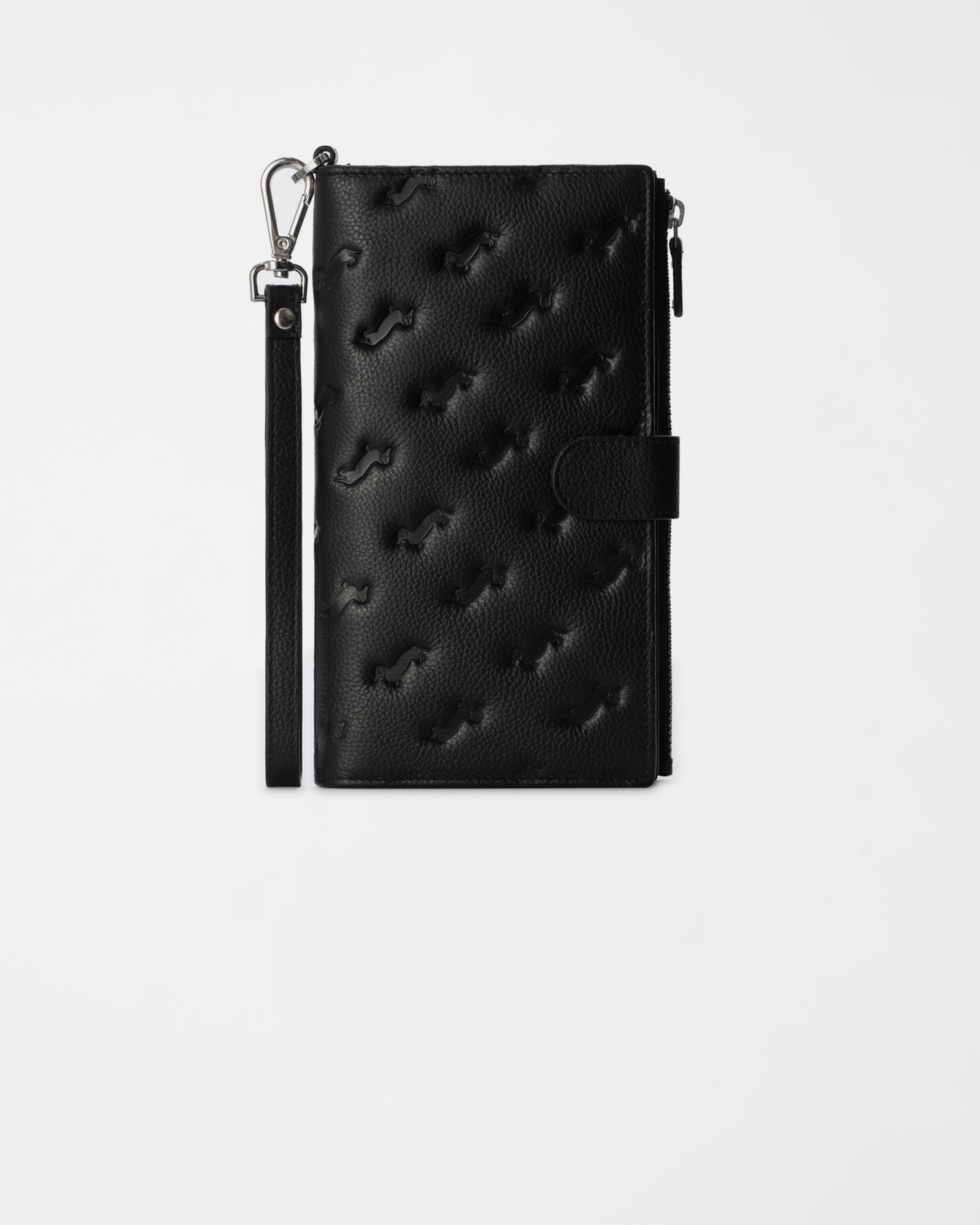 Men&rsquo;s Long Wallet in Genuine Black Leather, BLACK, large
