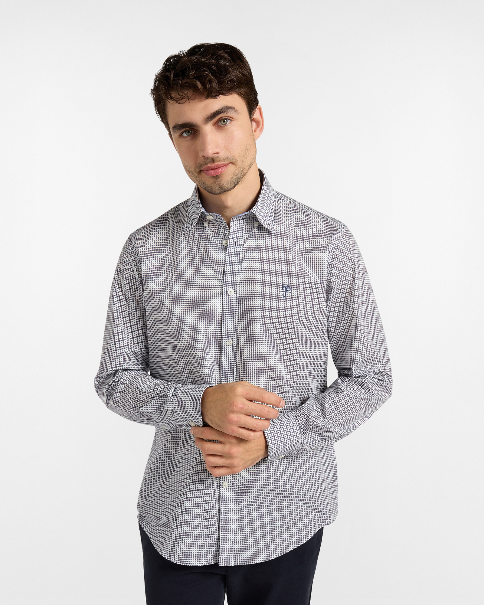 Camicia HBJ Uomo microfantasia Regular Fit in puro cotone blu