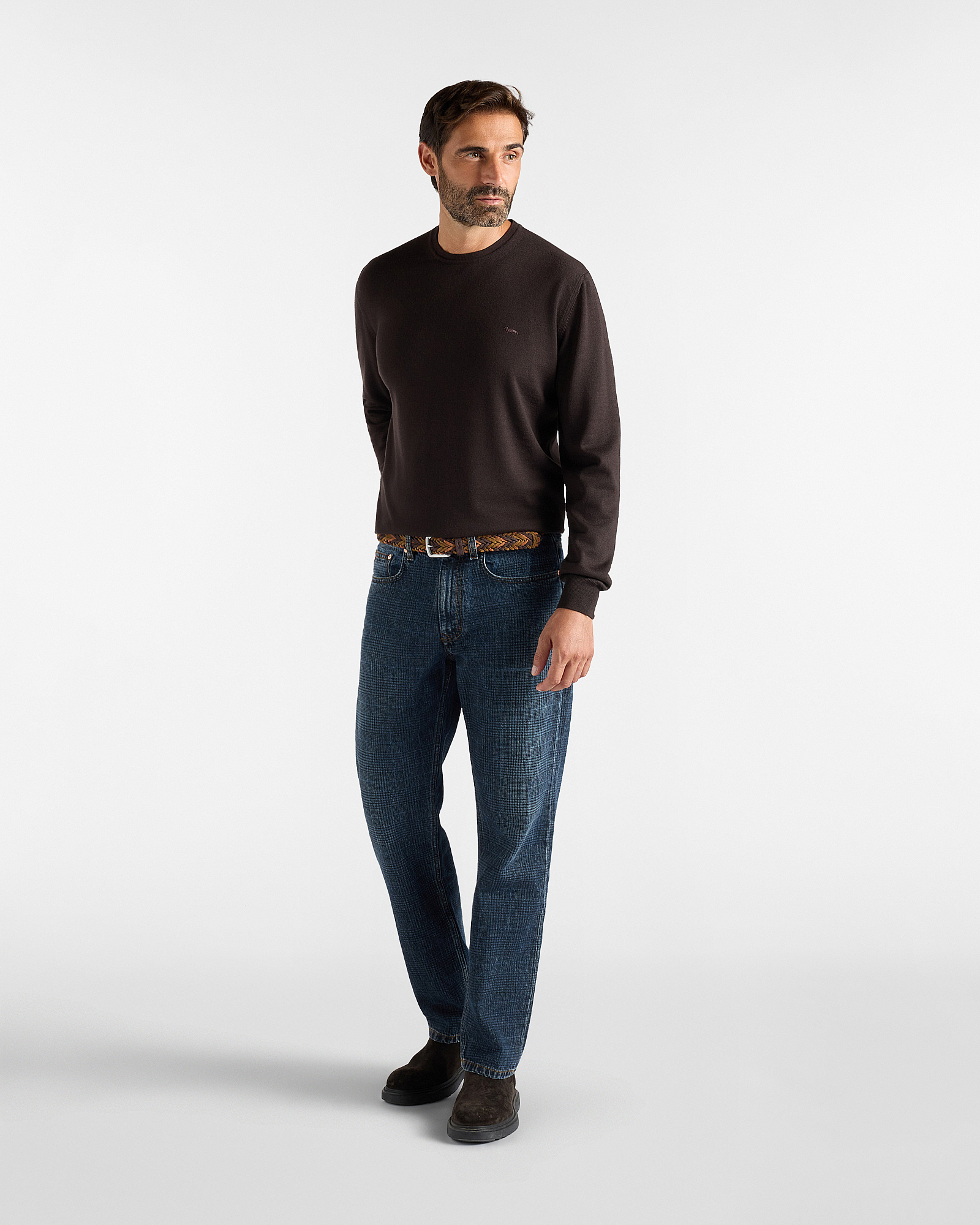 Maglia Uomo in 100% pura lana Regular Fit Made in Italy, MARRONE SCURO, large