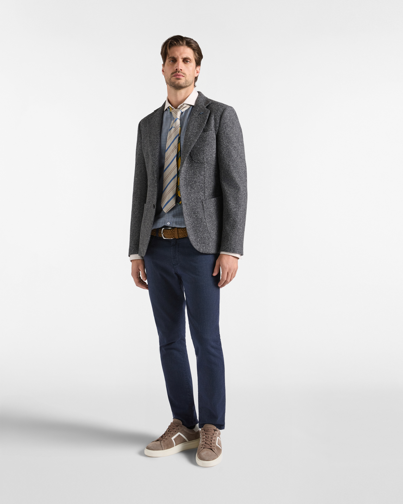 Men's Made-in-Italy Donegal wool-silk Men&rsquo;s cardigan jacket, ANTHRACITE, large