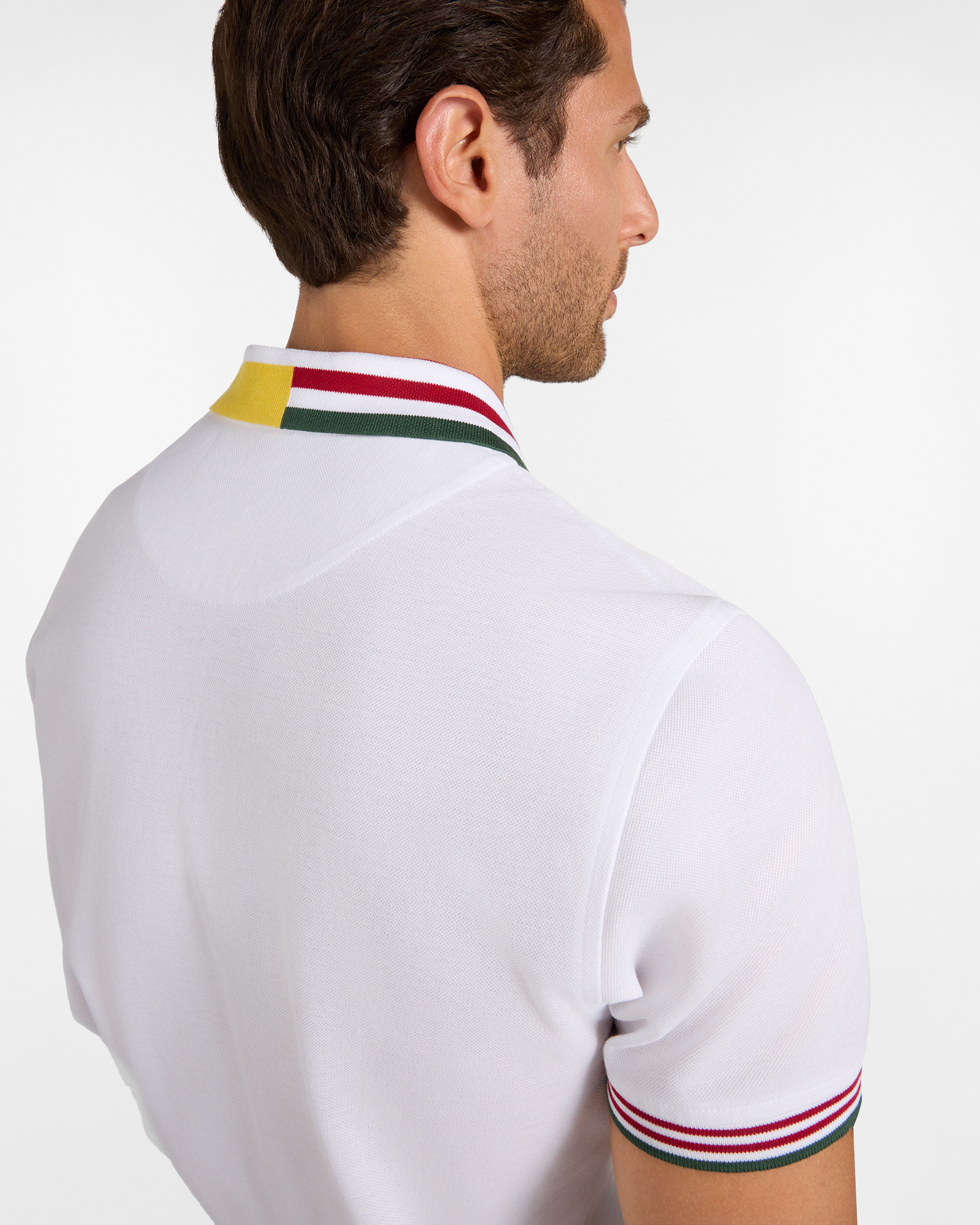 Polo da uomo manica corta in piquet mercerizzato di 100% puro cotone, BIANCO, large
