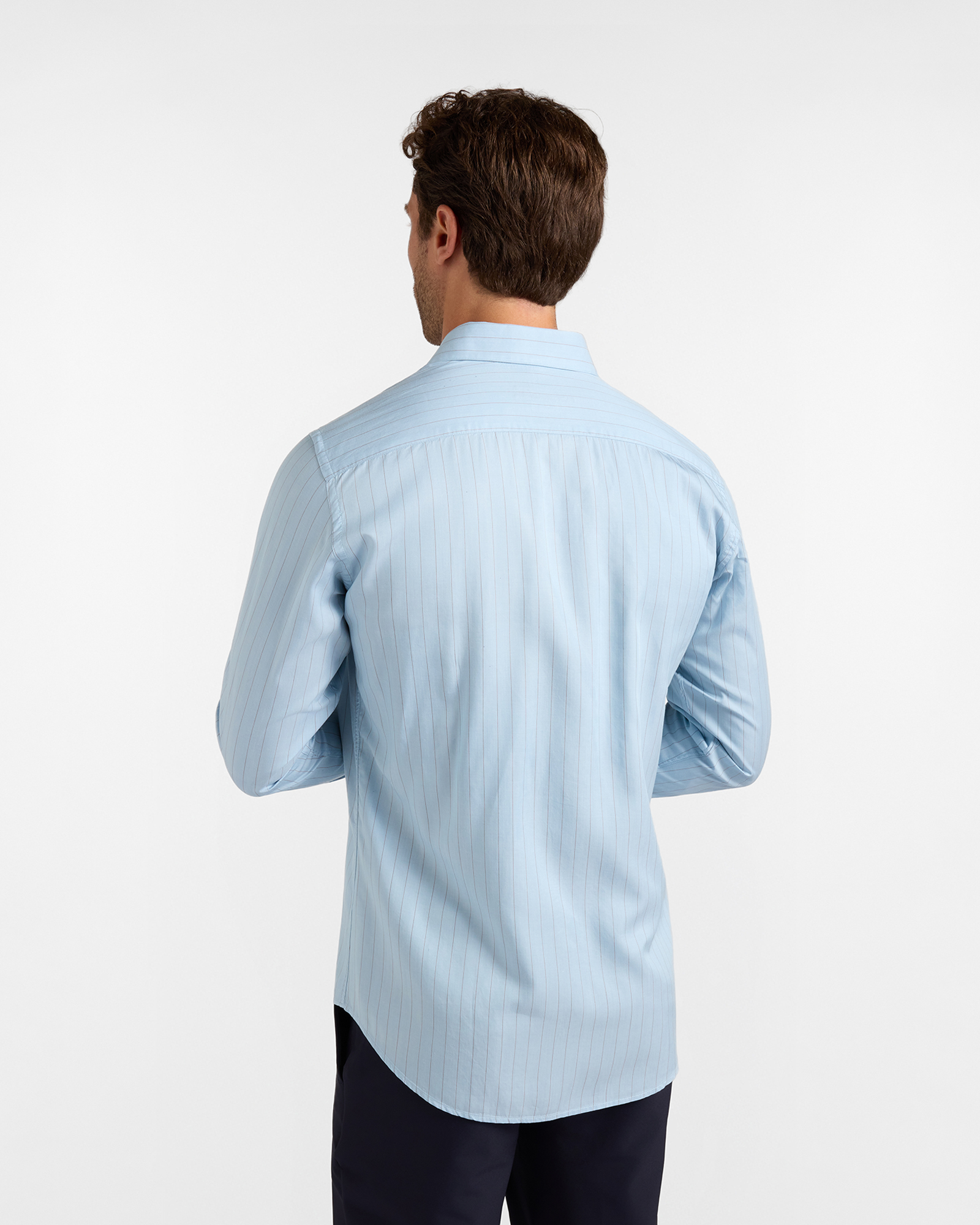 Men's narrow-fit shirt in striped Tencel&reg; twill, SKY, large