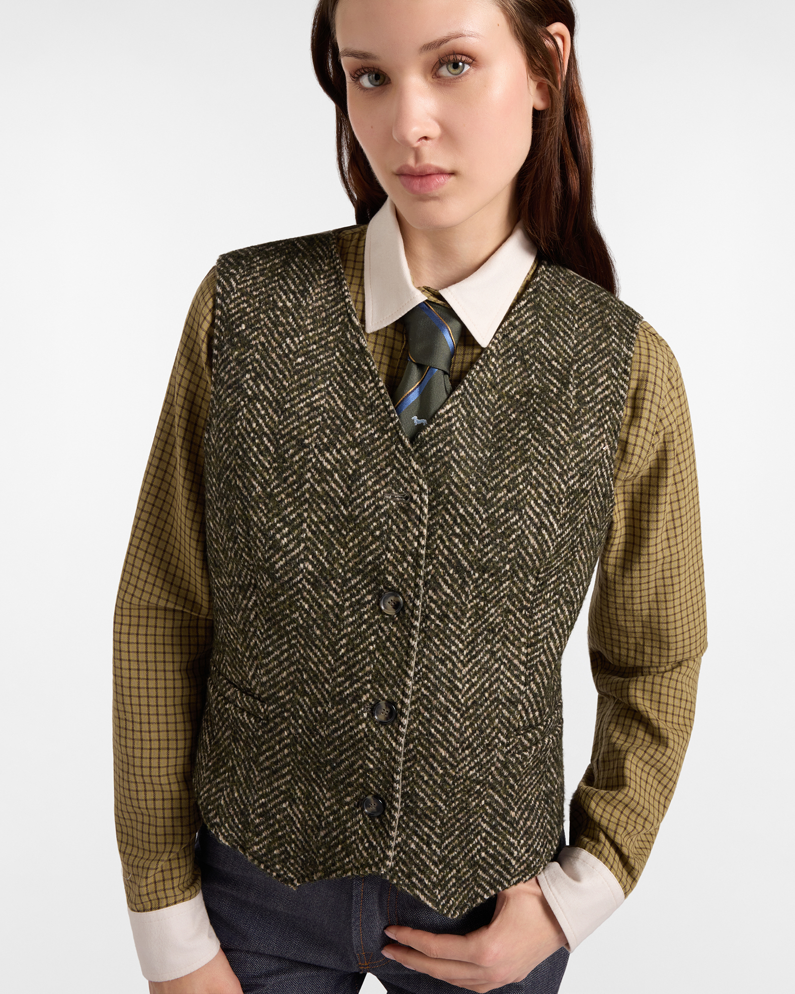 Gilet Donna slim della capsule Qualit&agrave; a Colori in misto lana tecnica, VERDE SPORT, large