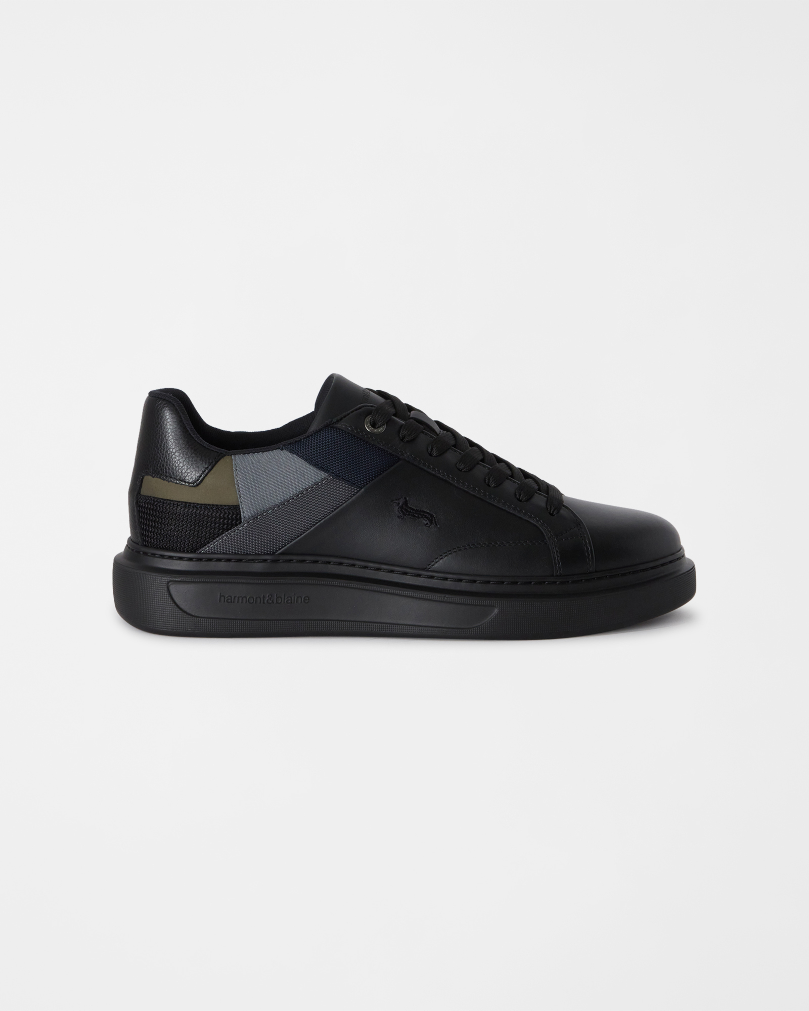 Sneaker Caleidos in pelle con patchwork tessuti grigio/nero