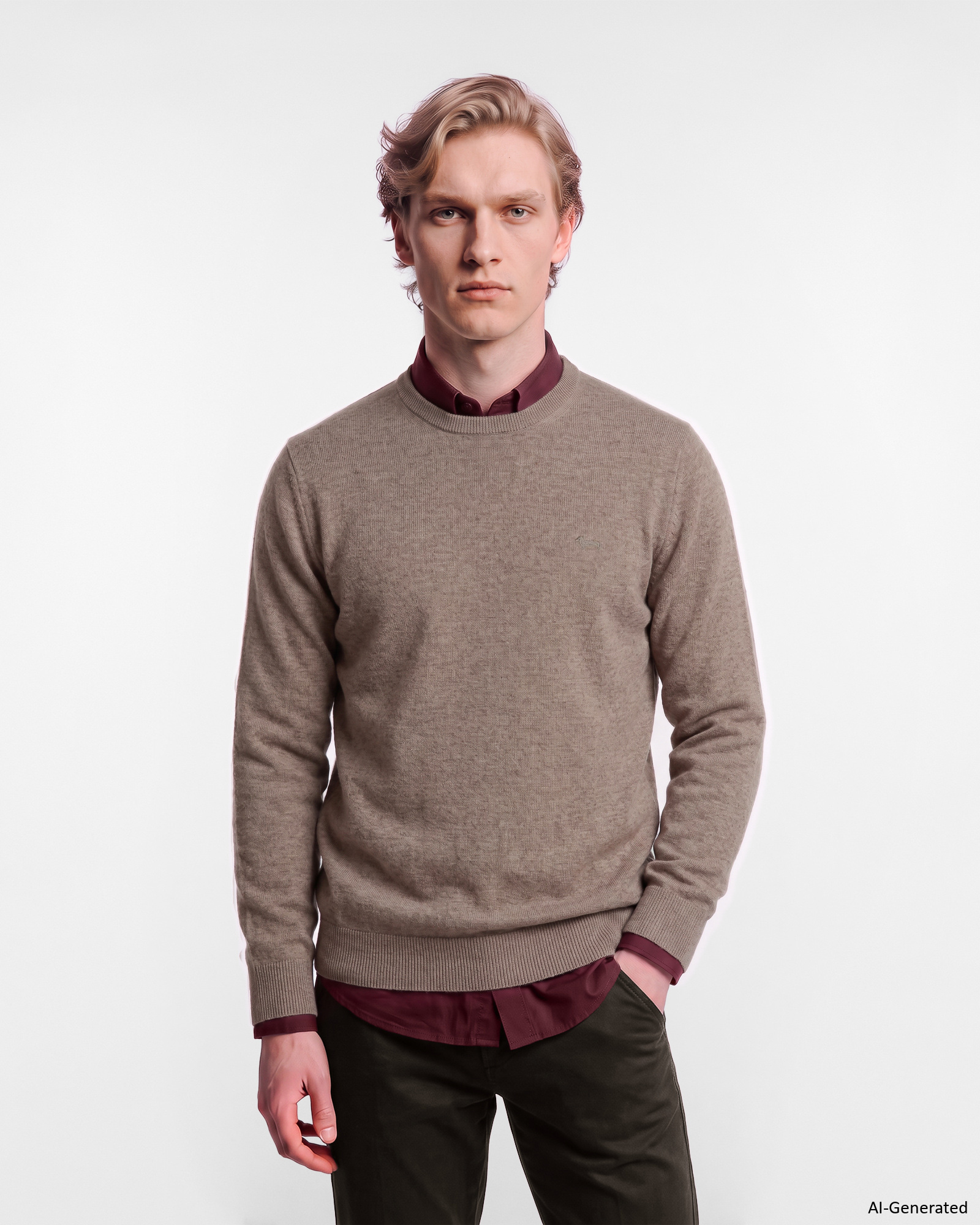Men's Made in Italy sweater in beige 100% pure cashmere with regular fit