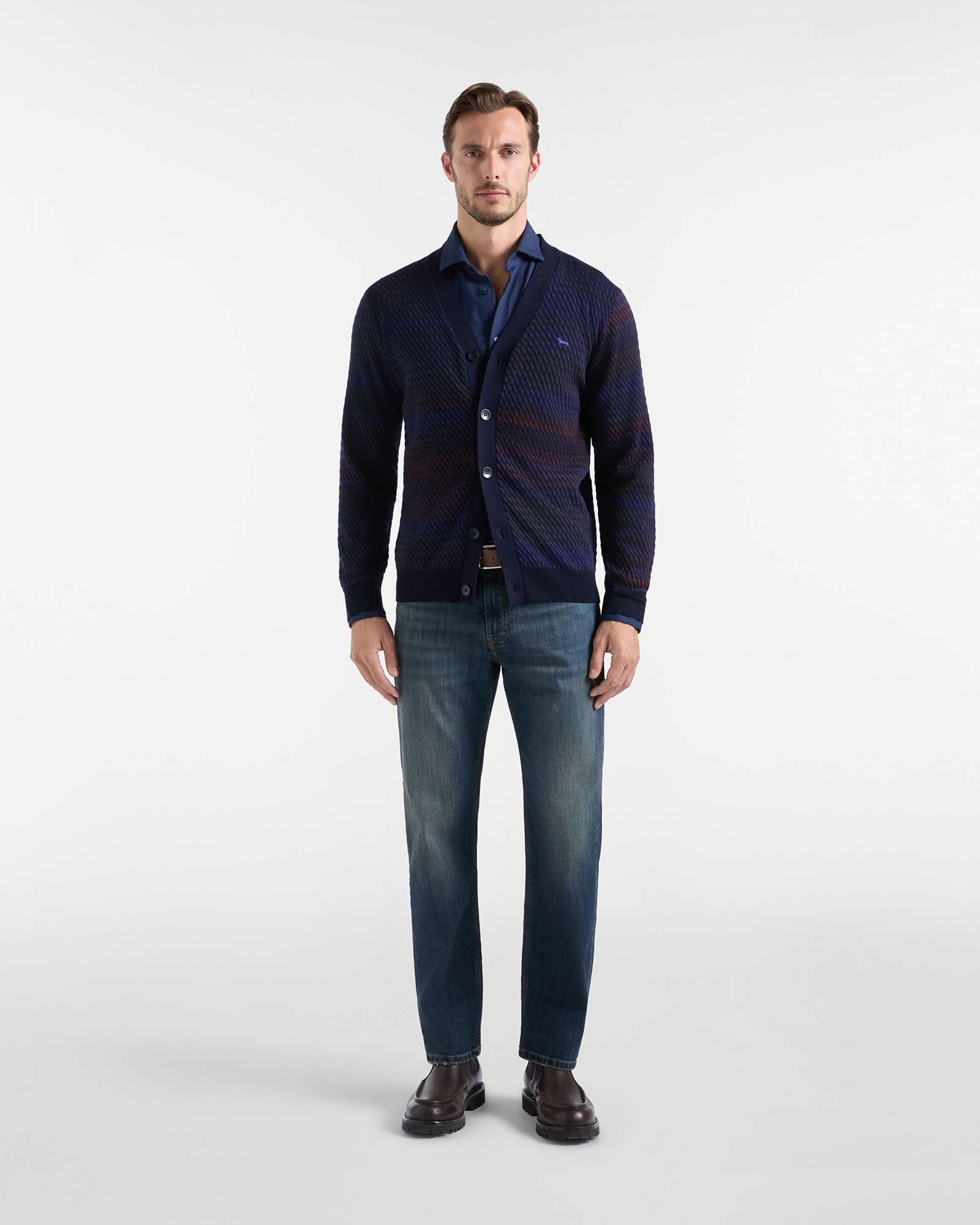 Cardigan Uomo con scollo a V cardigan in 100% pura lana Regular Fit Made in Italy, BLU NAVY, large