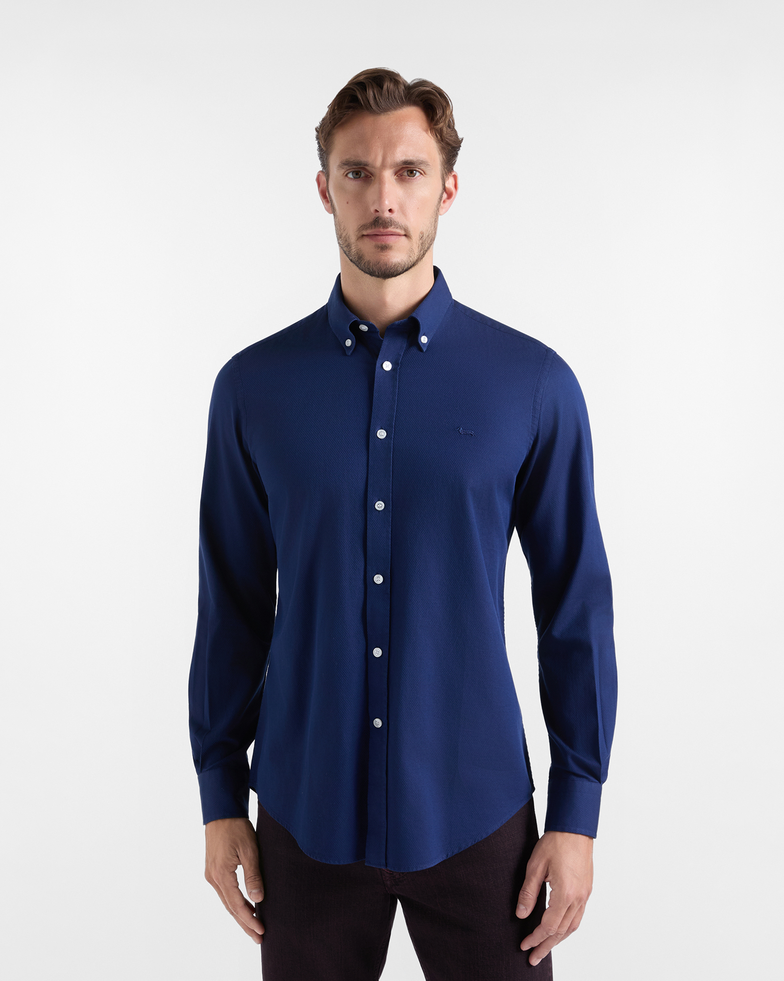 Camicia Uomo in micro jacquard Regular Fit blu sport