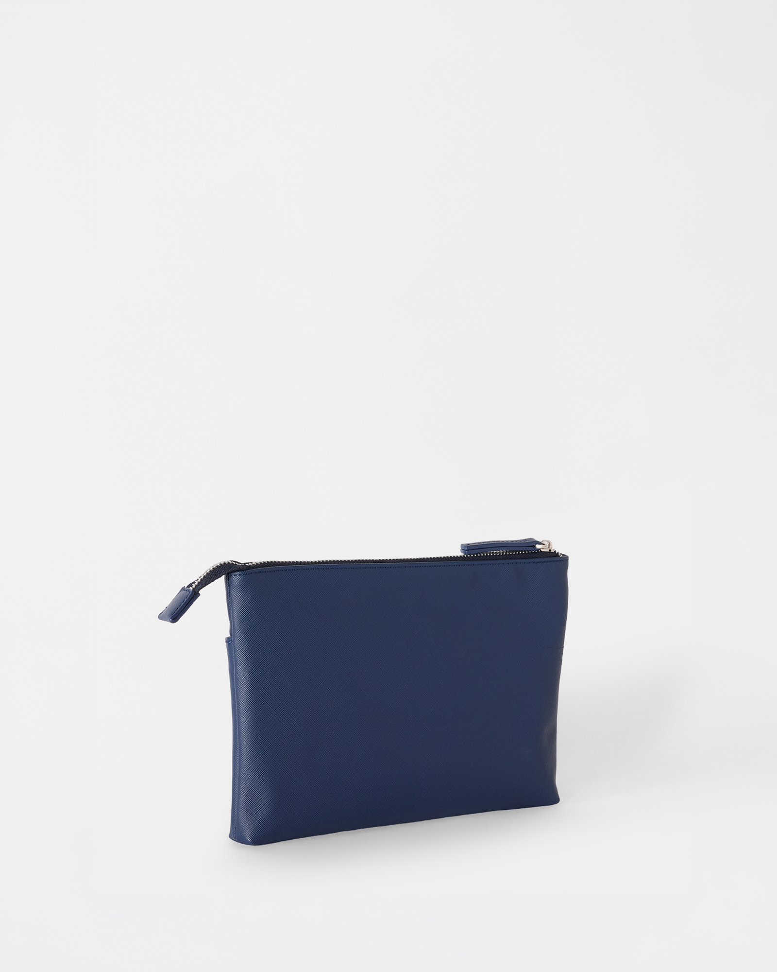Men's clutch with handle featuring Saffiano finish, NAVY BLUE, large