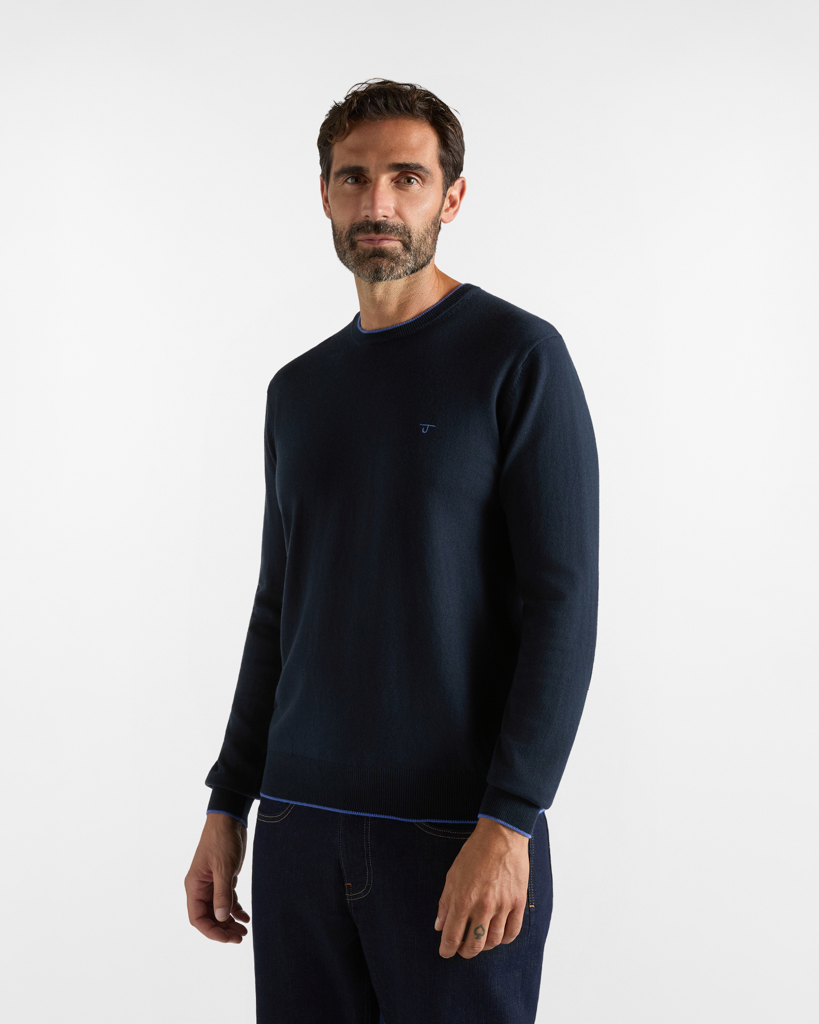 HBJ Men&rsquo;s Dark Blue Wool and Cashmere Blend Crew-Neck Jumper