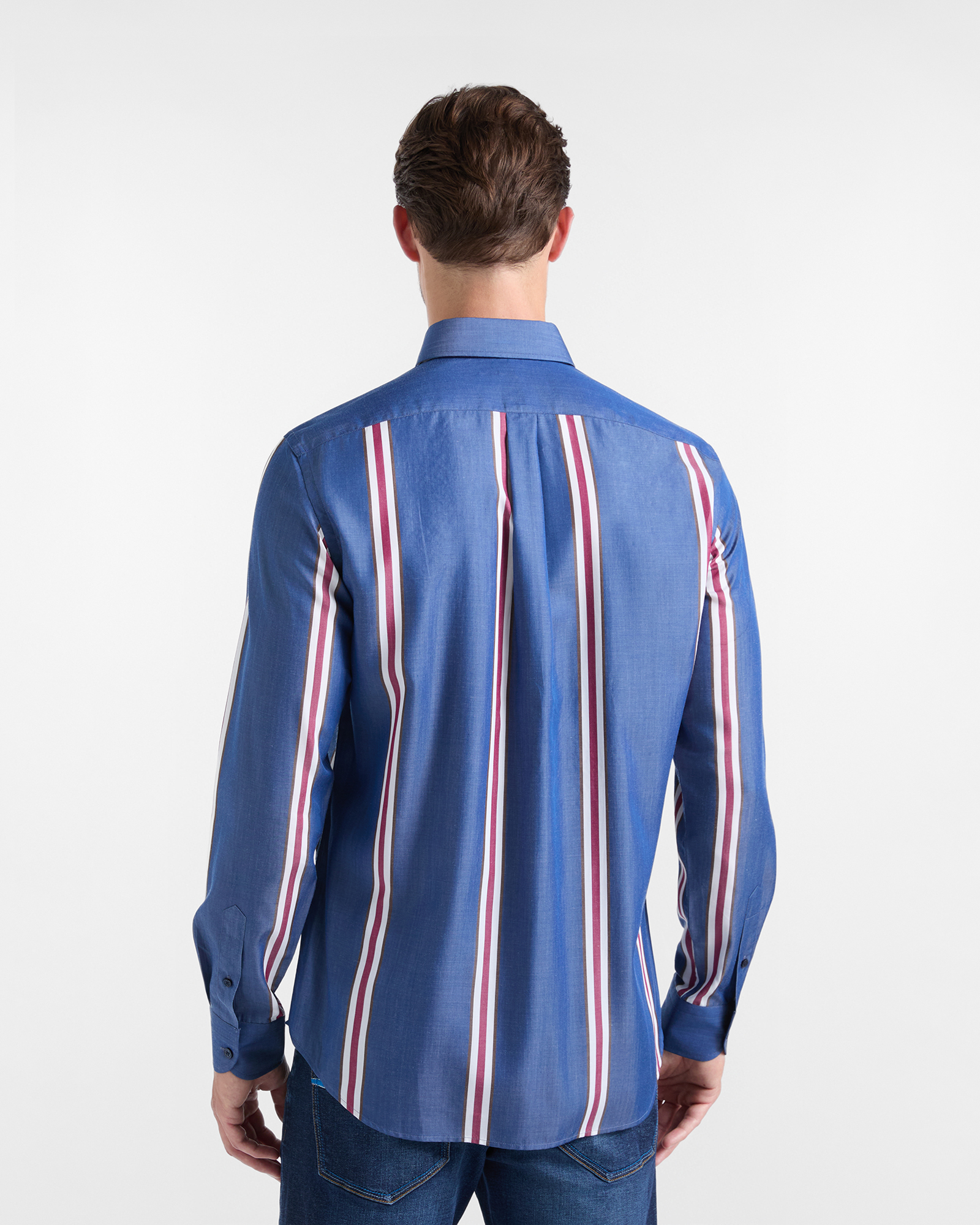 Men's narrow-fit Tencel&reg; shirt with placed regimental stripe, SPORT BLUE, large