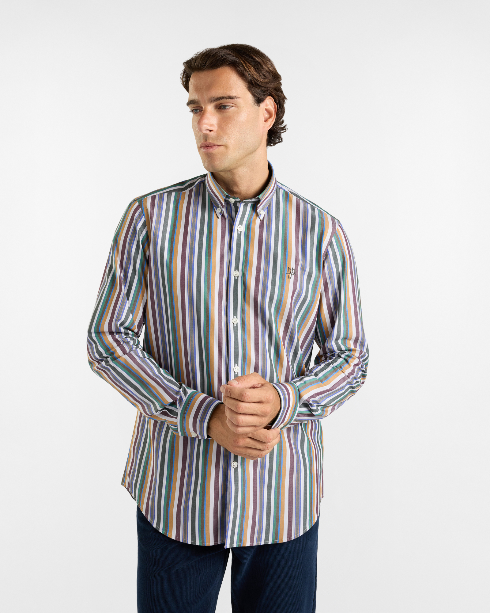 Camicia HBJ Uomo Regular Fit con collo Montecarlo in puro cotone a righe multicolor