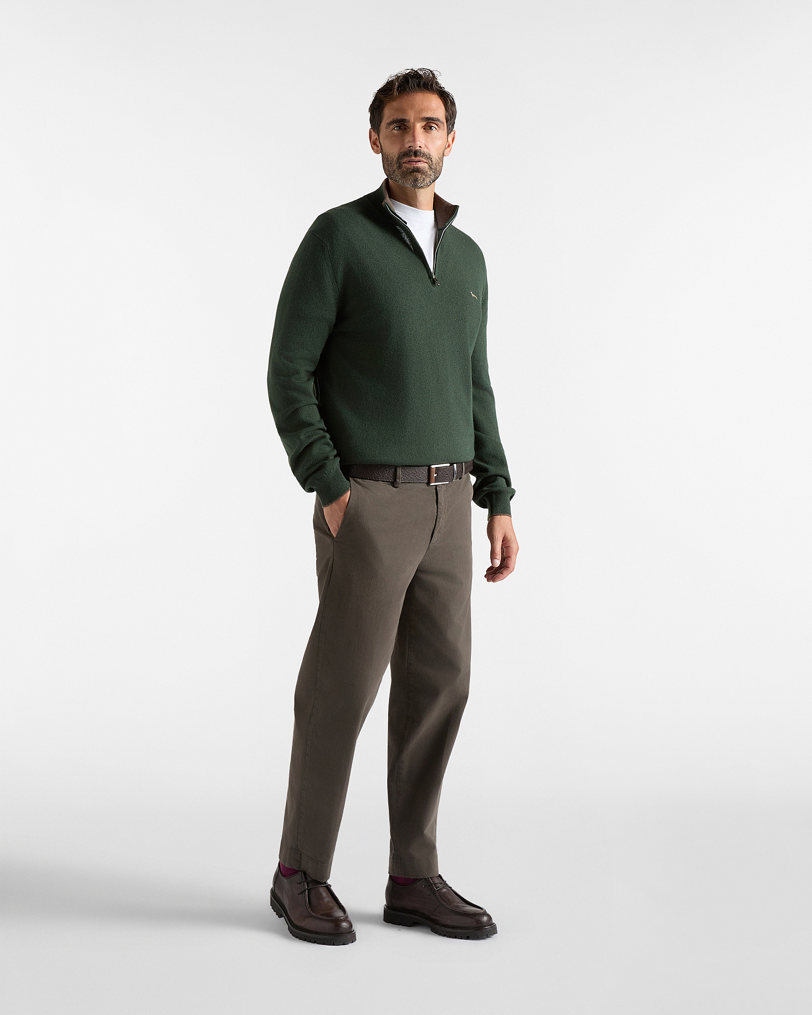 Maglia Uomo con collo alto half zip in misto lana  Regular Fit, VERDE SPORT, large