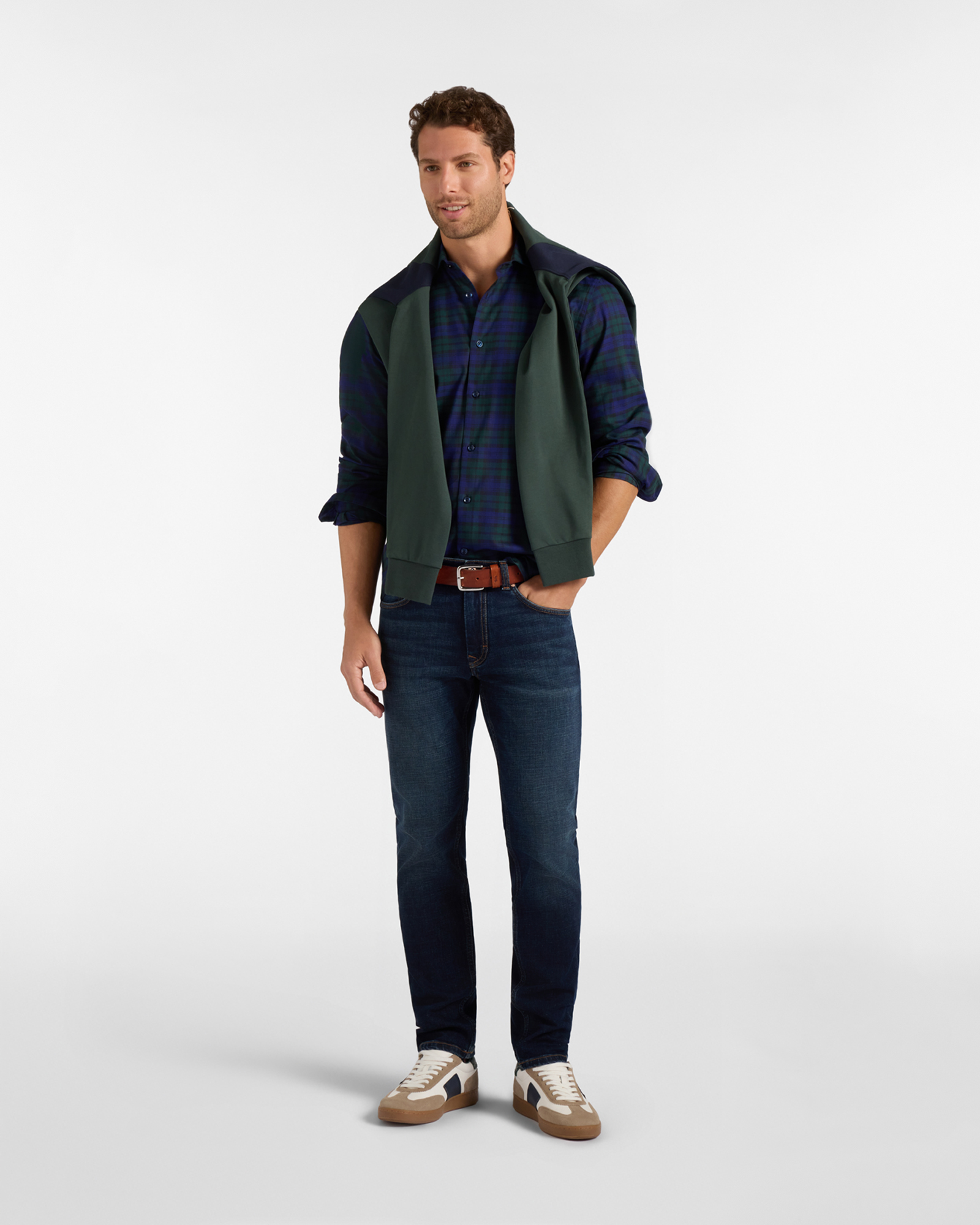 Camicia Uomo flanella check Narrow Fit Made in Italy, VERDE BOTTIGLIA, large