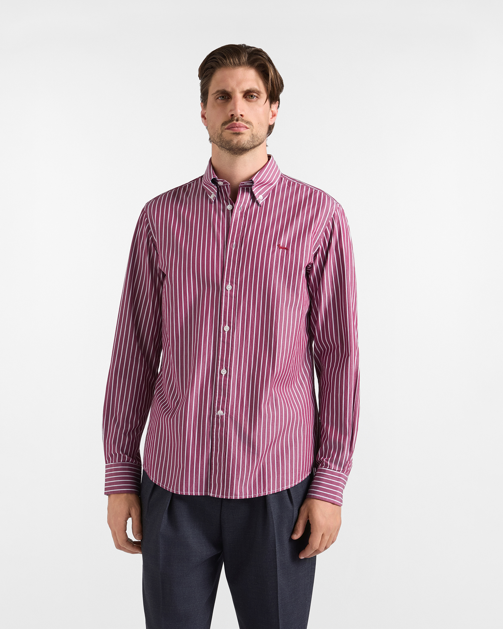 Camicia Uomo riga larga tinto filo Regular Fit rosso