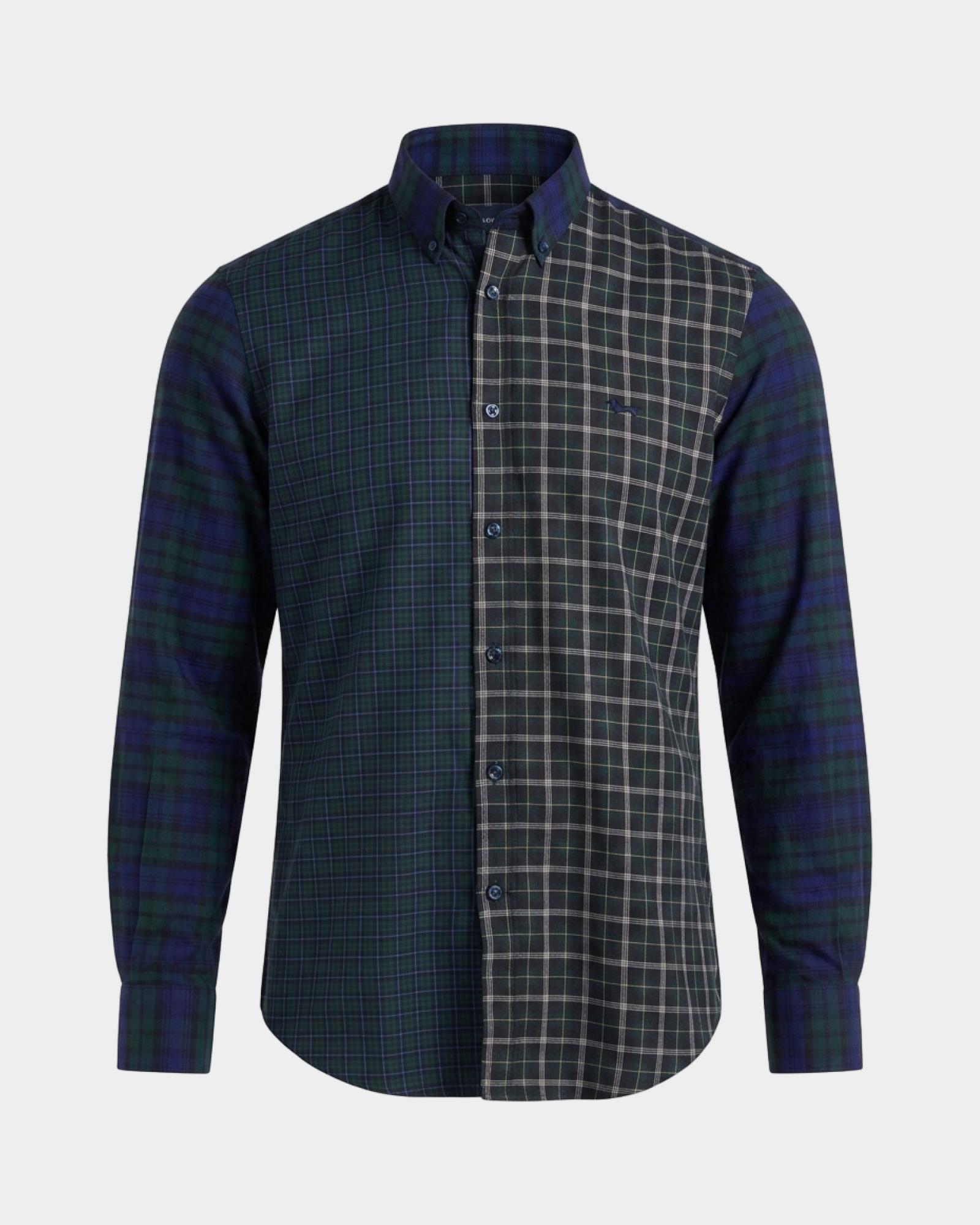 Men's regular-fit Made in Italy Piazzetta shirt in patchwork check flannel, BOTTLE GREEN, large