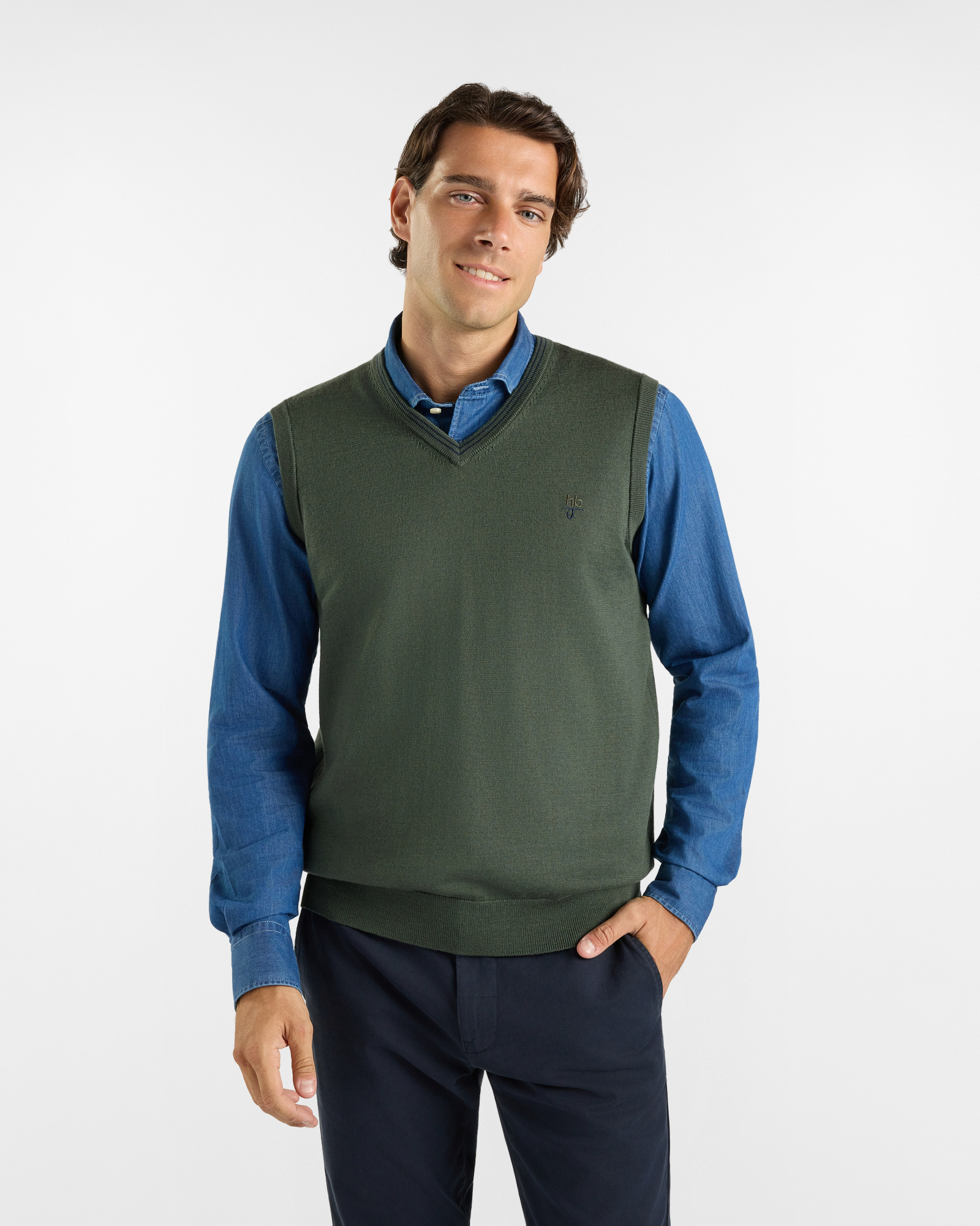 Gilet in maglia HBJ Uomo in pura lana verde