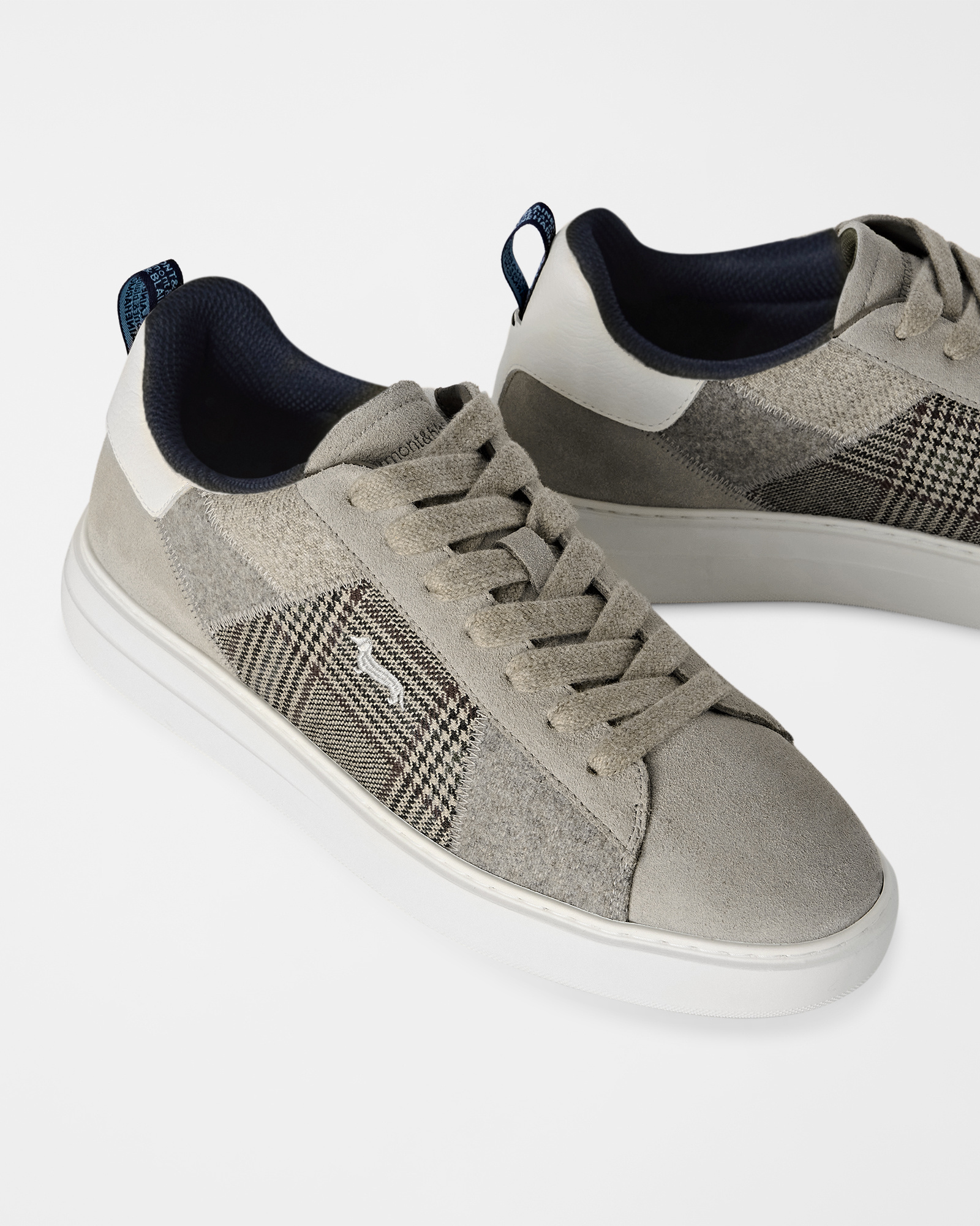 Men's suede and fabric patchwork sneakers, BEIGE - BEIGE, large
