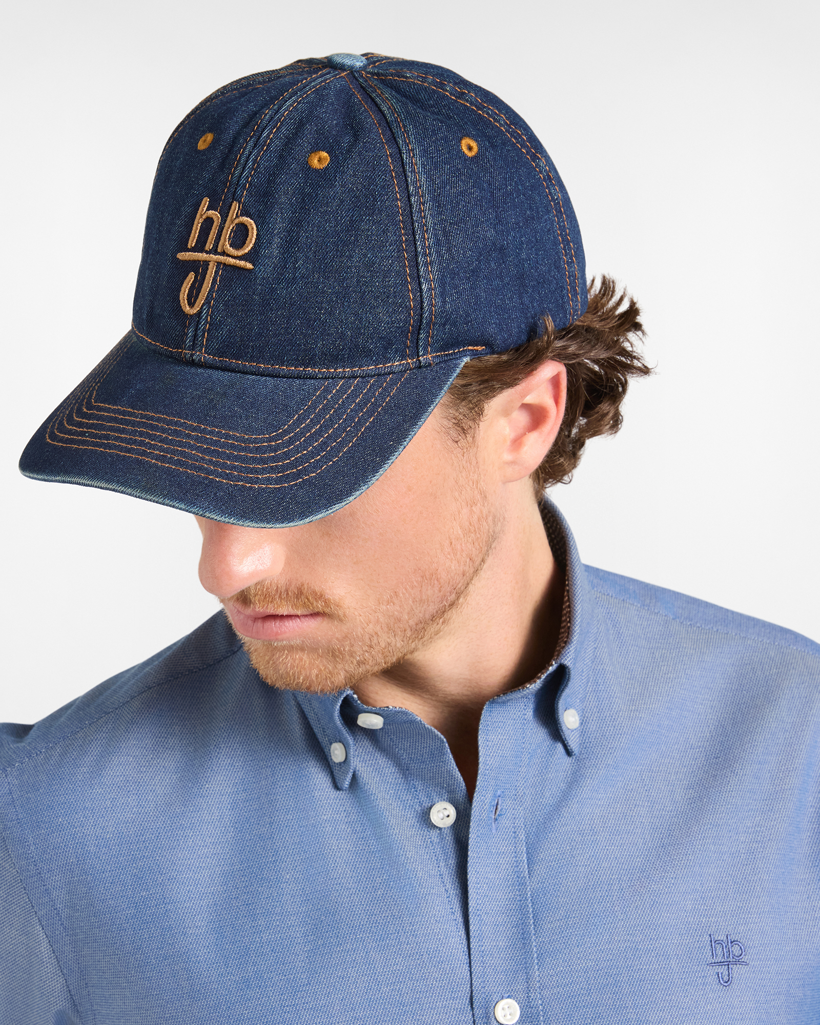 Baseball cap HBJ Uomo in denim di puro cotone, BLU DENIM, large