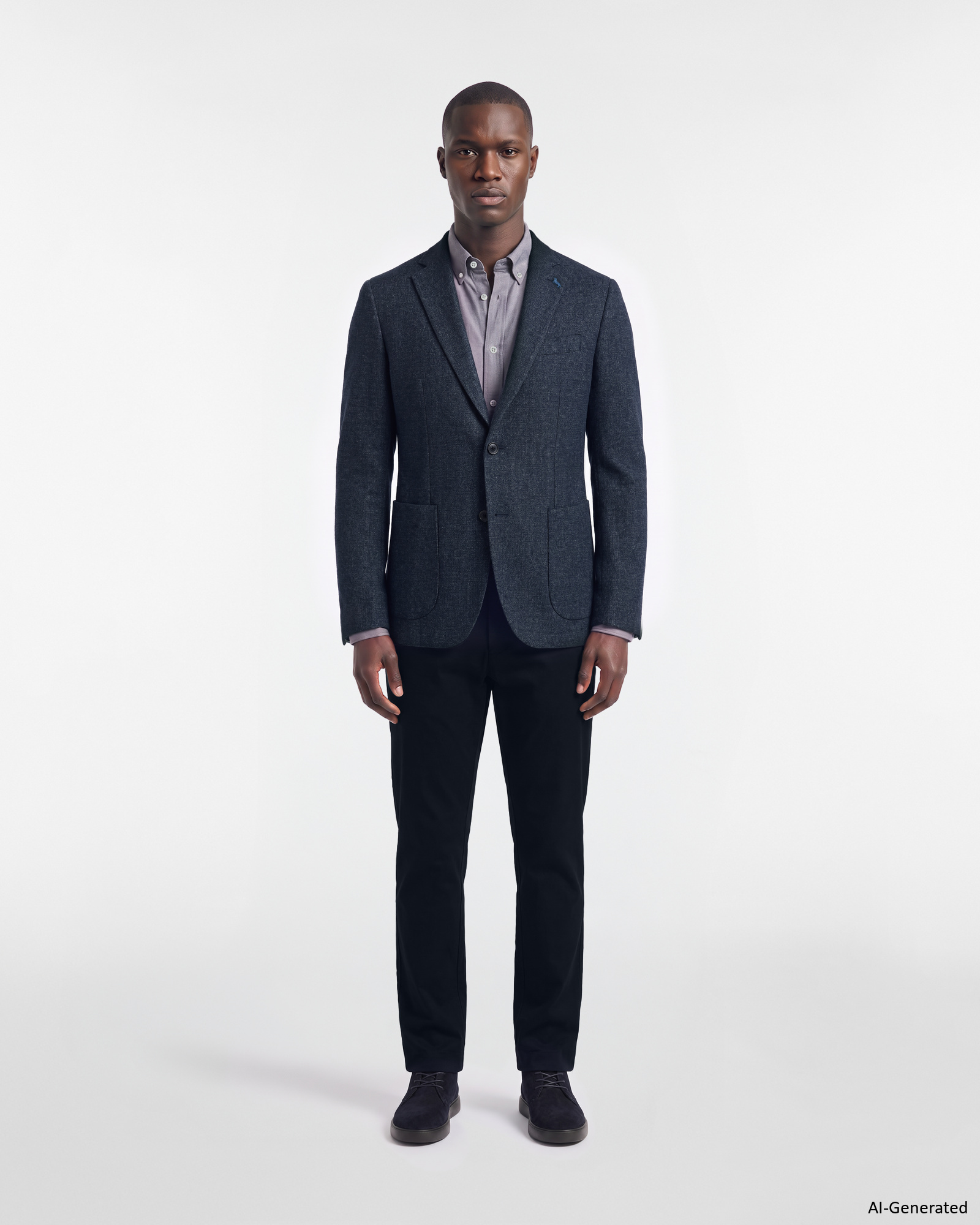 Men&rsquo;s tailored 2-button jacket in wool and cotton blend, NAVY BLUE, large