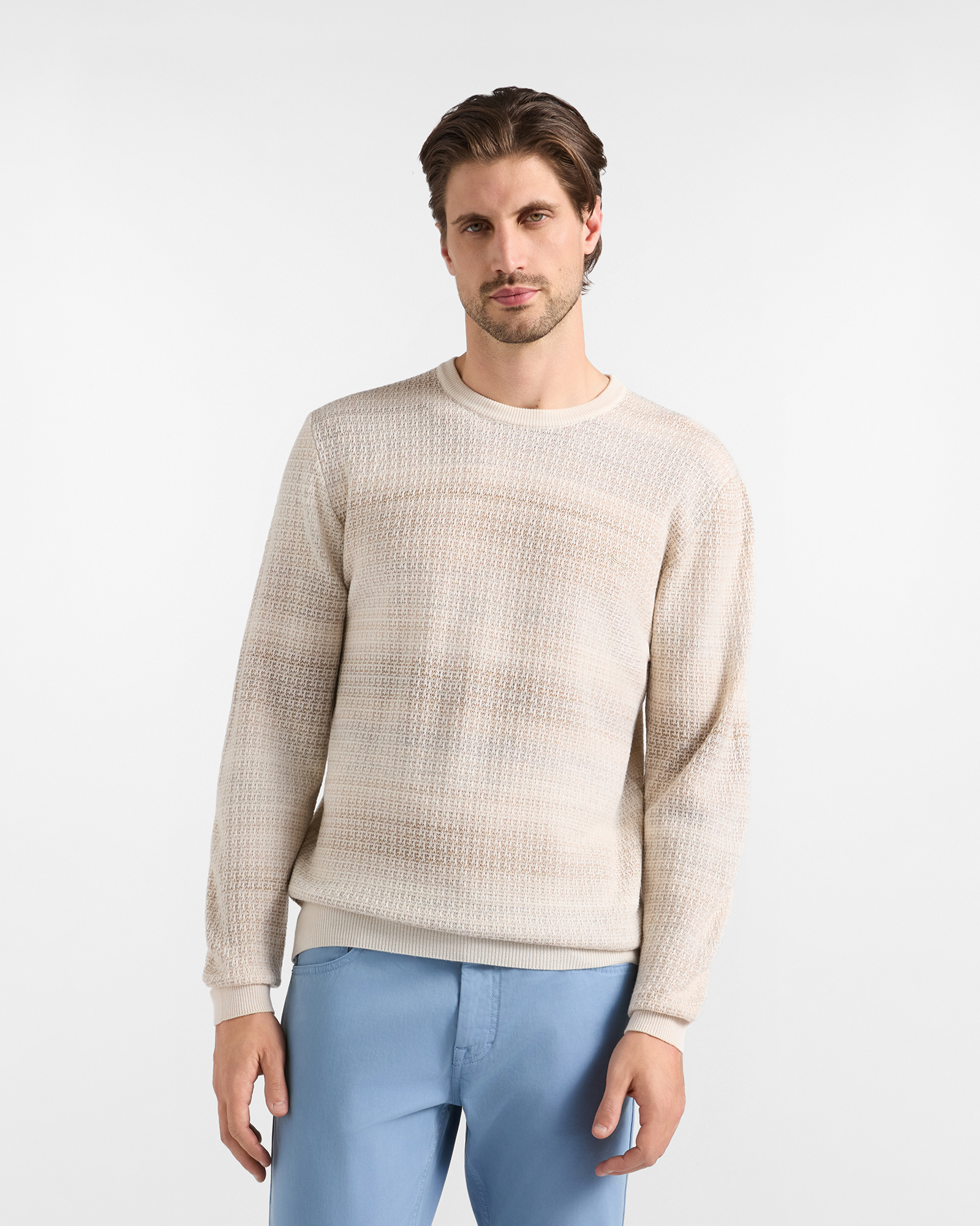 Men's Made in Italy sweater in beige 100% pure wool with regular fit