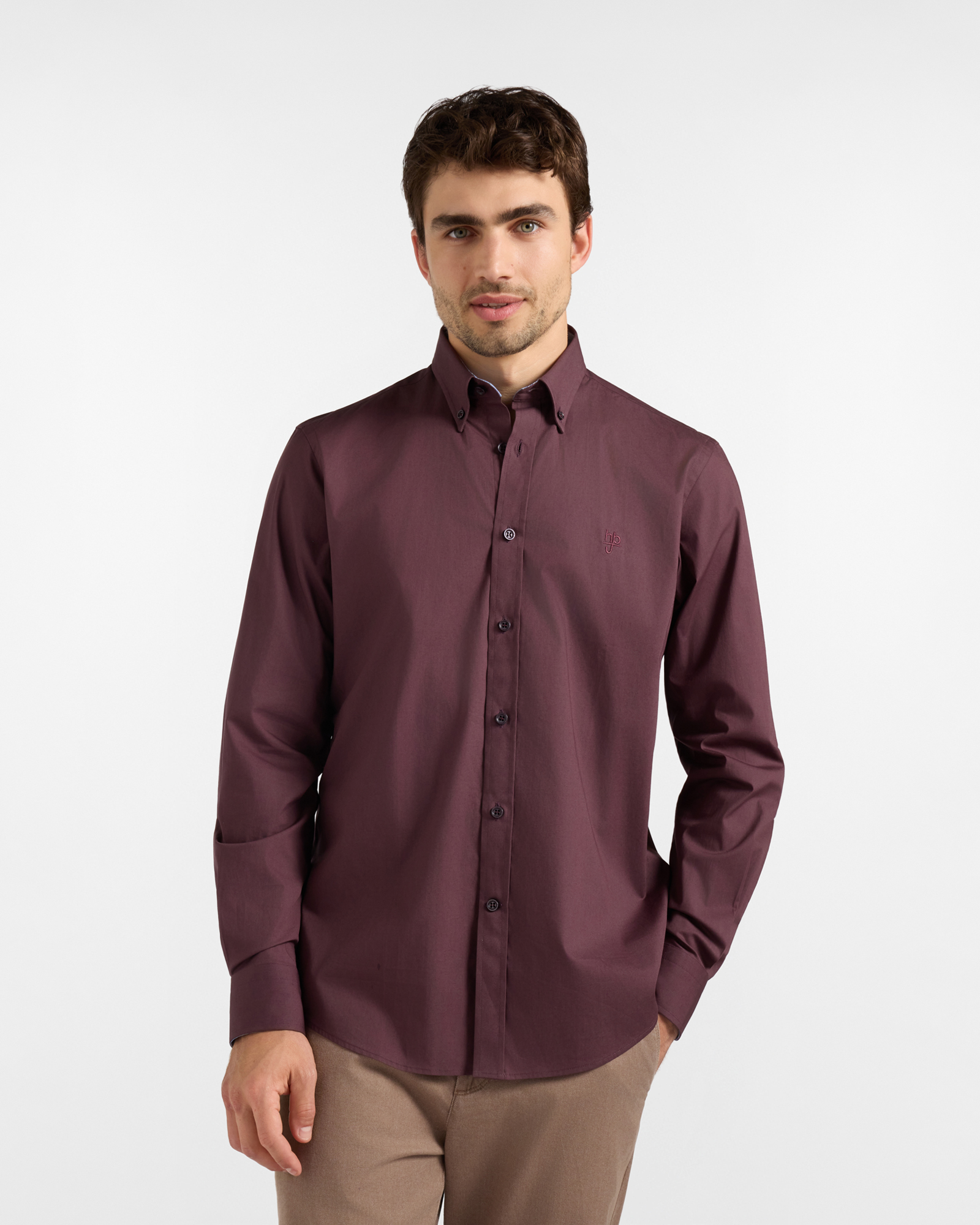 Camicia HBJ Uomo Regular Fit con collo Montecarlo in cotone stretch bordeaux