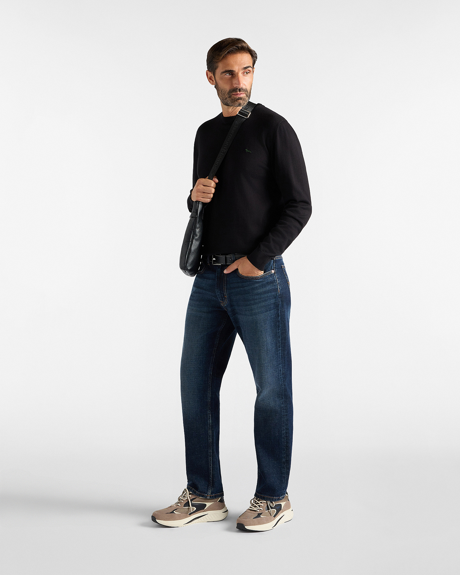 Jersey Hombre en mezcla de algod&oacute;n y cachemir   Regular Fit Made in Italy, NEGRO, large