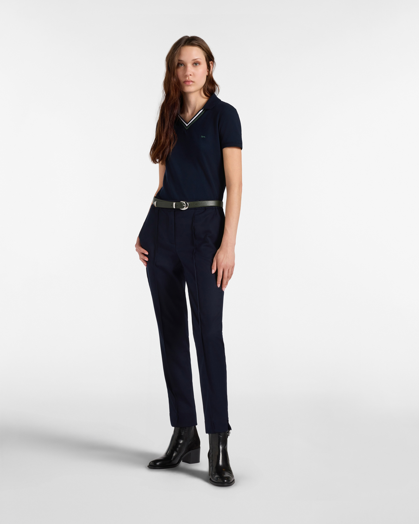 Polo para mujer de manga corta de algod&oacute;n el&aacute;stico, AZUL, large