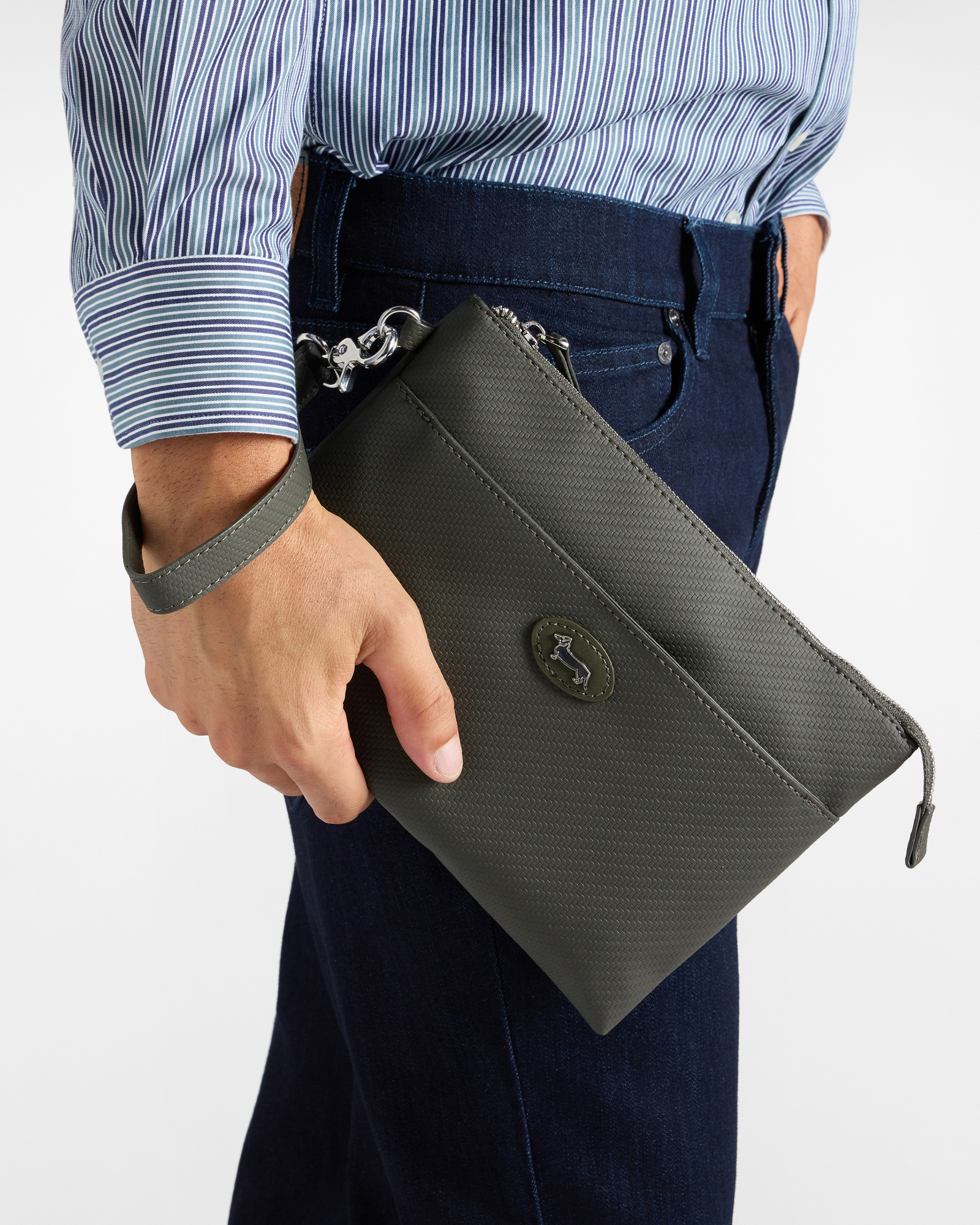 Pochette piatta con manico Uomo verde