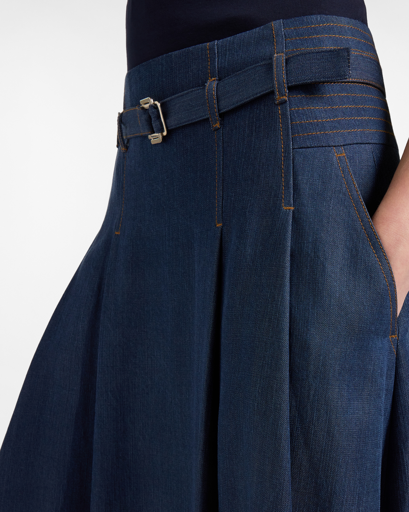 Falda vaquera con costuras en contraste, AZUL DENIM, large