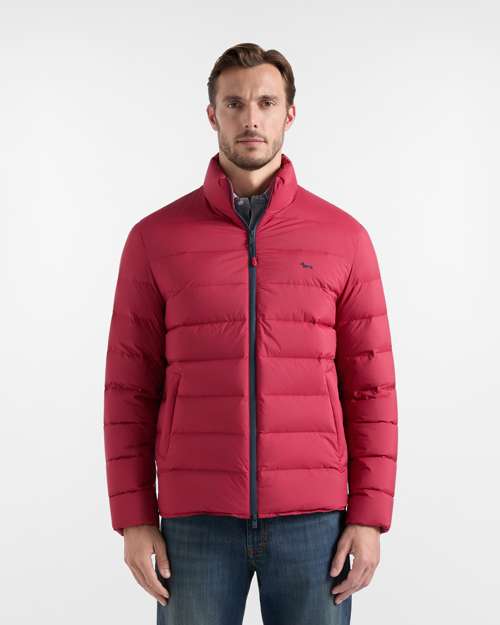 Men&rsquo;s padded bomber jacket in red ripstop nylon