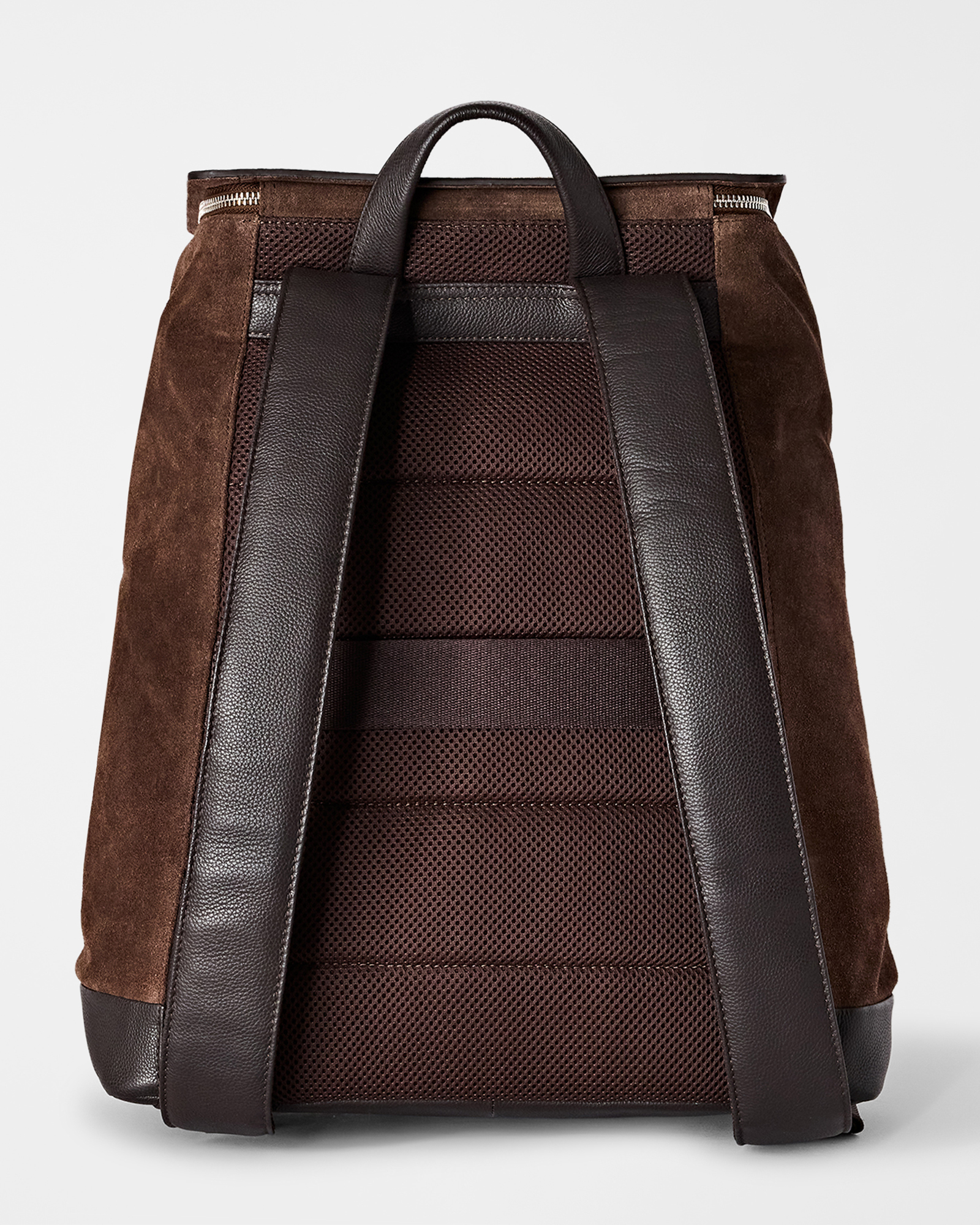 Men&rsquo;s suede and smooth leather rucksack, DARK BROWN, large