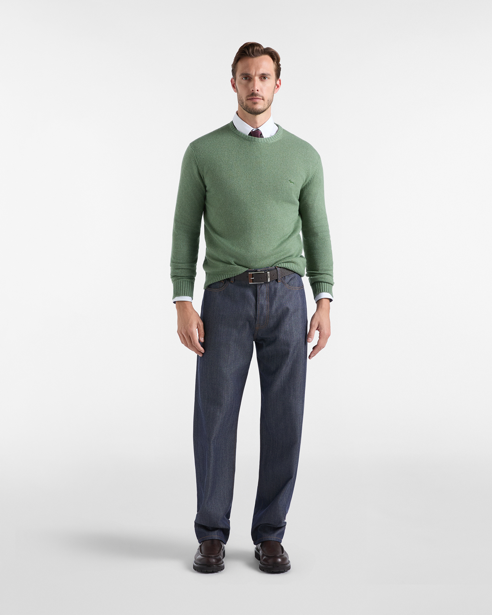 Men's Made in Italy regular fit sweater in wool blend, SPORT GREEN, large