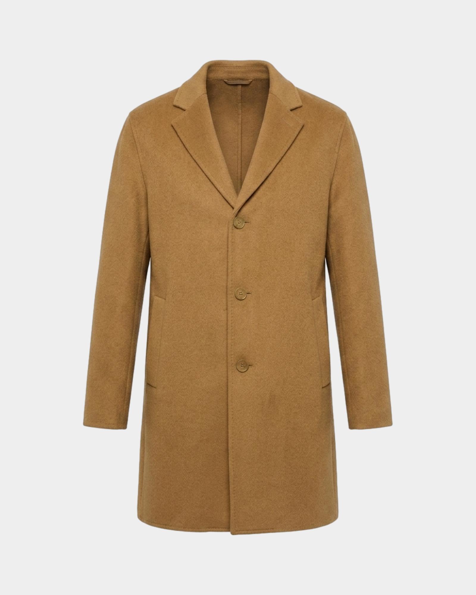 Men's  single-breasted pure wool coat, LIGHT BROWN, large