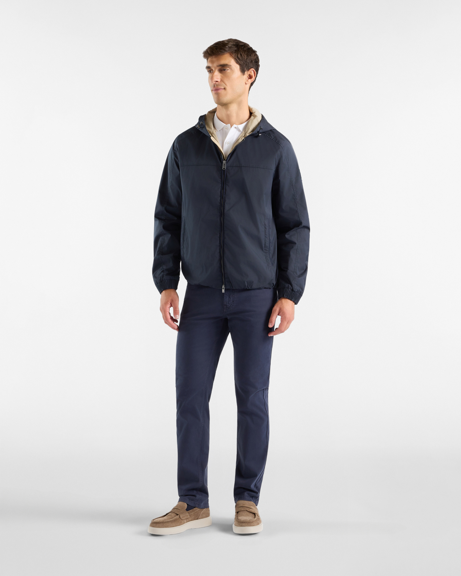 Men's nylon jacket with double fastening, NAVY BLUE, large