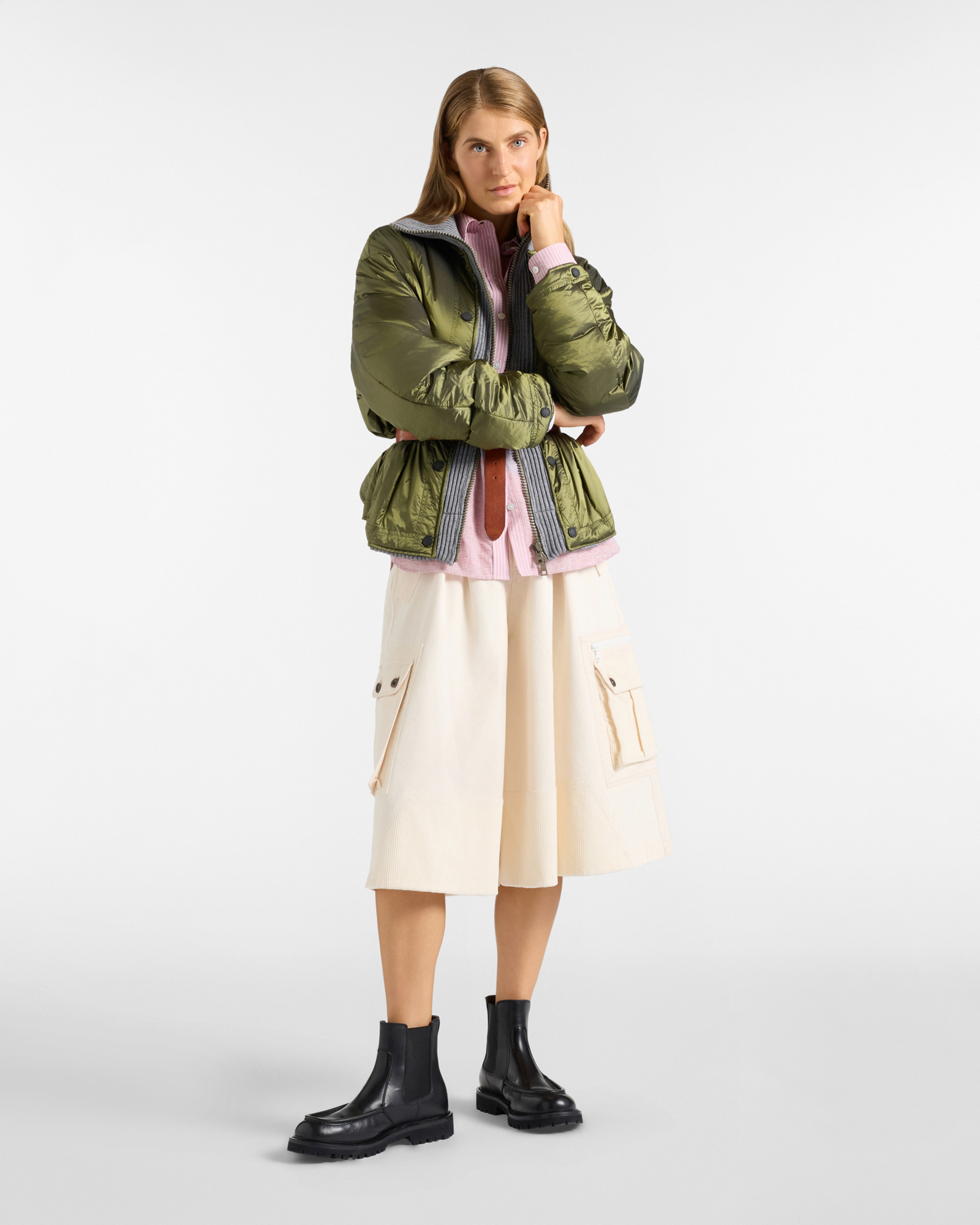 Falda-pantal&oacute;n de mujer de terciopelo de la colecci&oacute;n c&aacute;psula Re-Loved, TORTORA, large