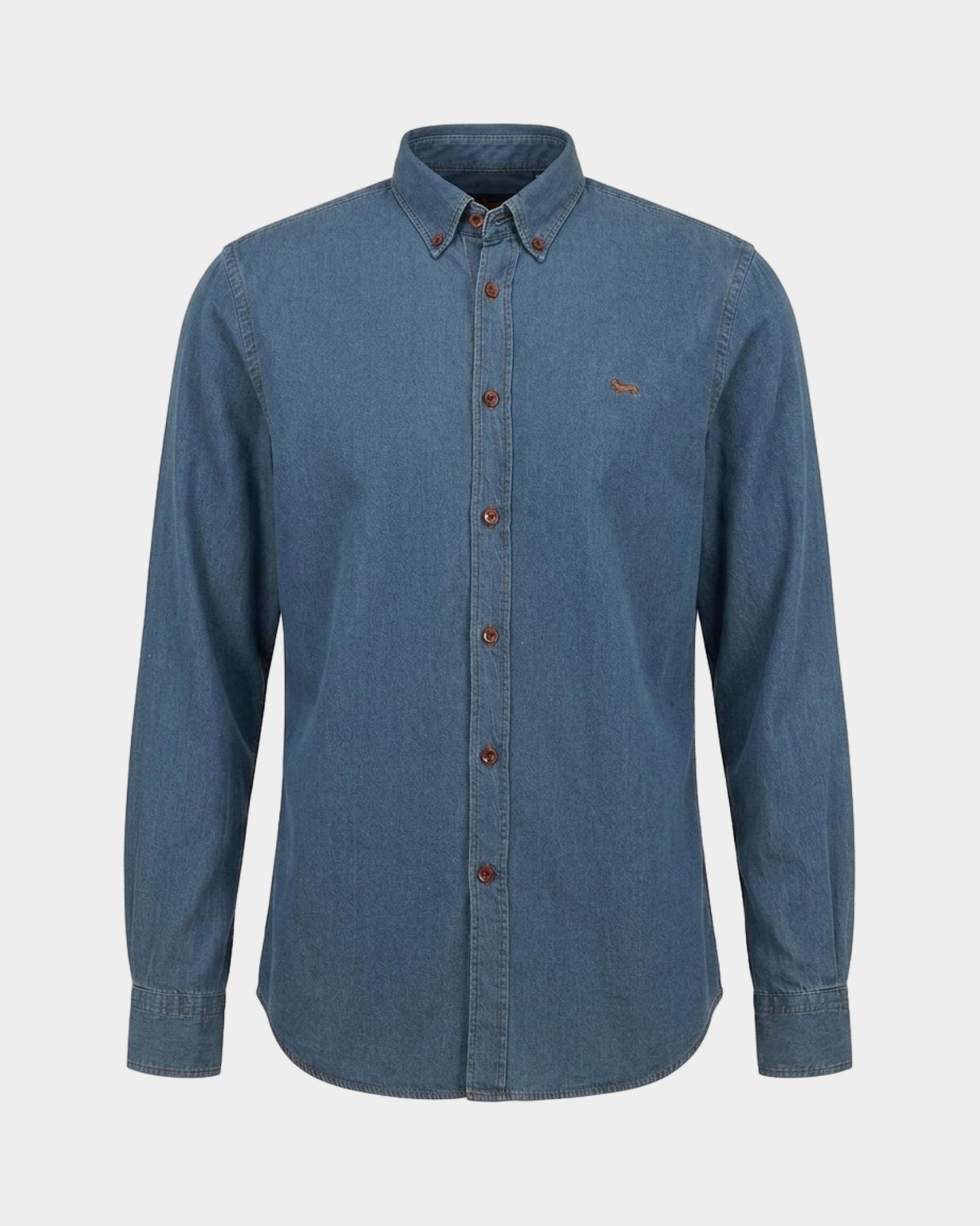 Men's regular-fit dark blue EarthDye denim shirt, DENIM BLUE, large