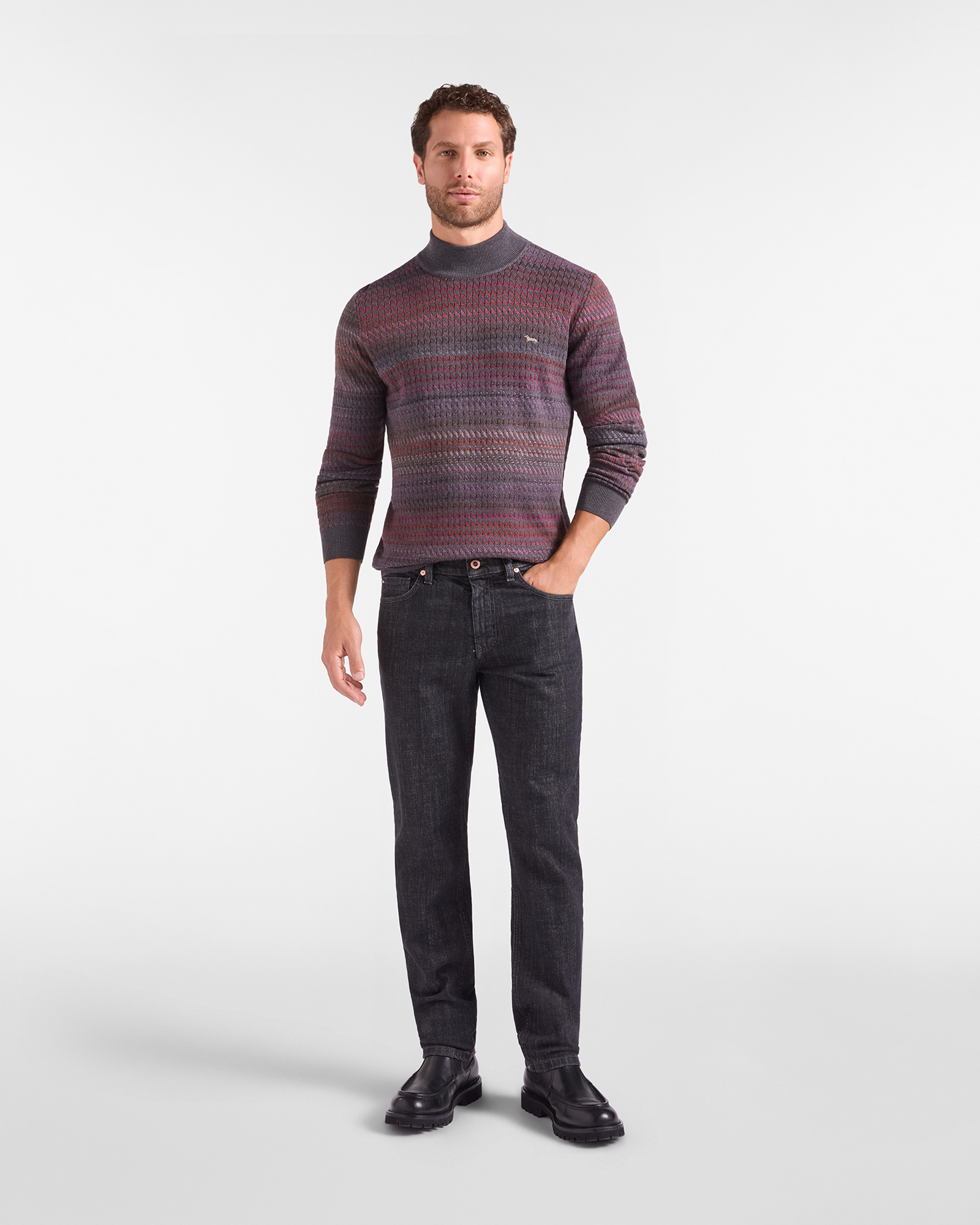 Maglia Uomo con collo Perkins in 100% pura lana Regular Fit Made in Italy, GRIGIO, large