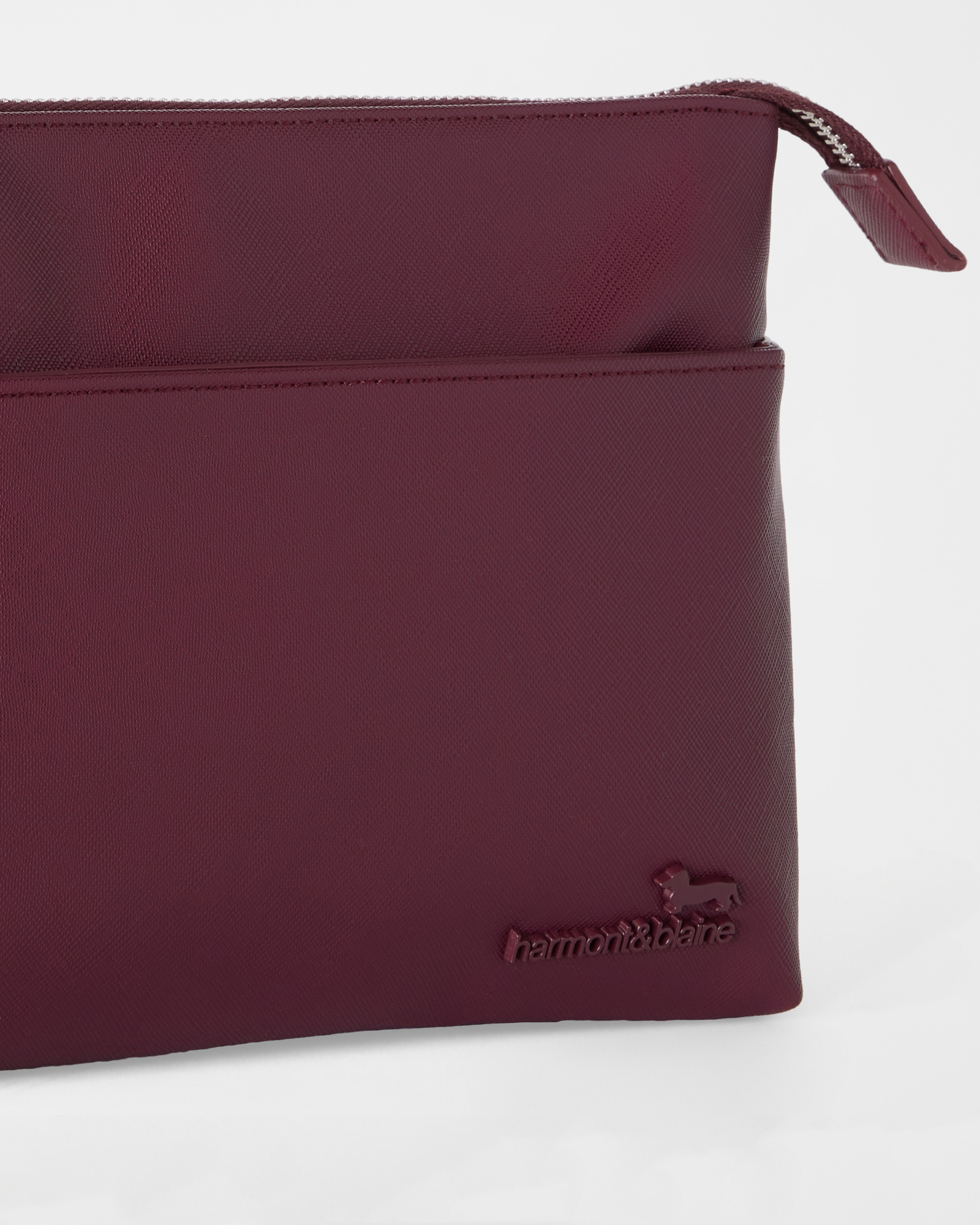 Men's clutch with handle featuring Saffiano finish, DARK RED, large